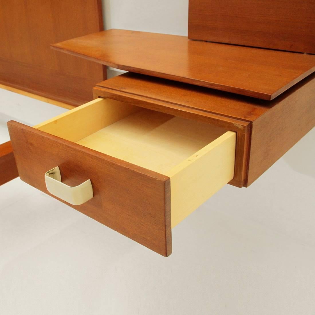 Brass Modernist Bed with Nightstand in Teak by Galleria Mobili d'Arte of Cantù, 1950s