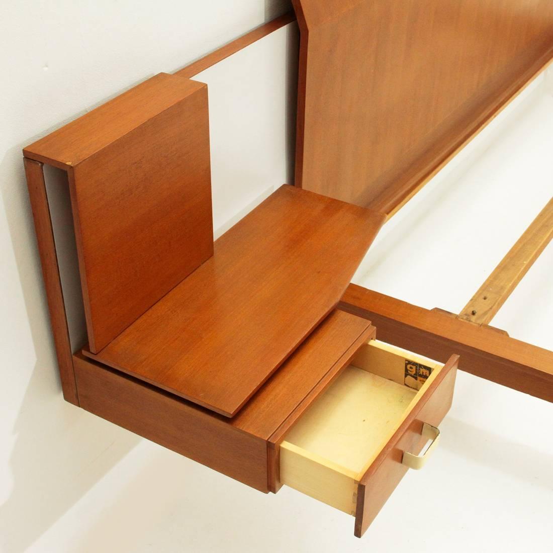 Mid-20th Century Modernist Bed with Nightstand in Teak by Galleria Mobili d'Arte of Cantù, 1950s