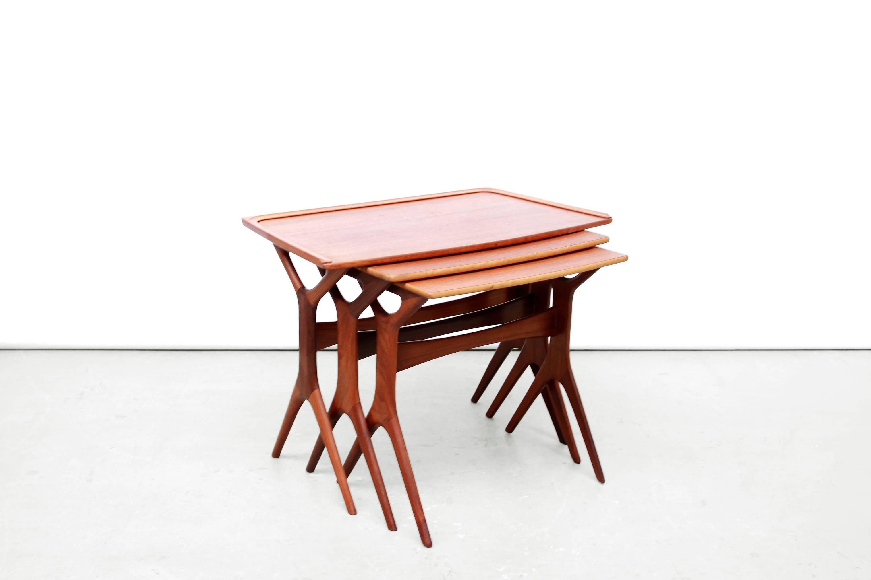 Scandinavian Modern Rare Set of Teak Wooden Nesting Tables by Johannes Andersen, Silkeborg Denmark