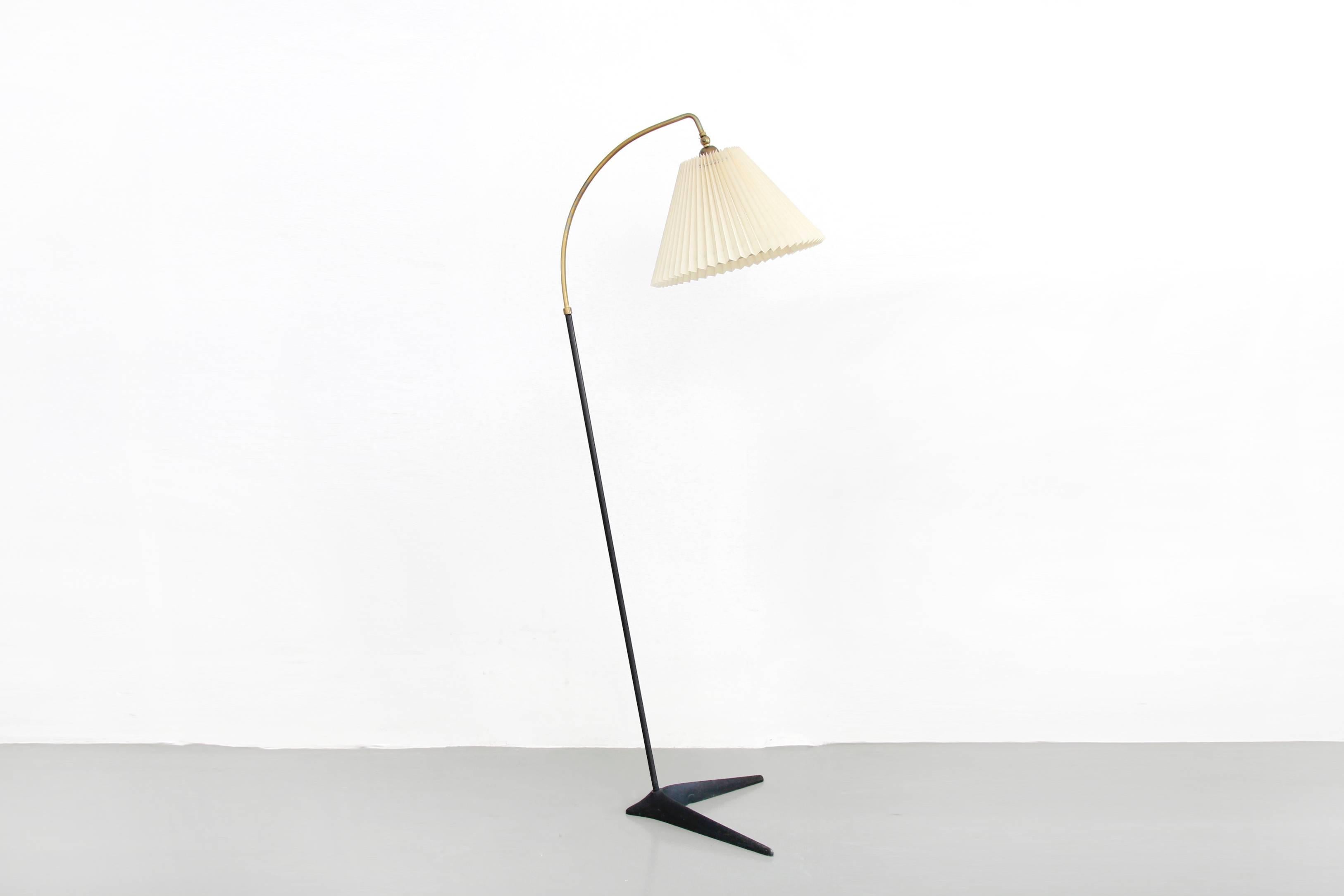 Scandinavian Modern Rare Svend Aage Holm Sørensen Design Standing Lamp with Le Klint Shade For Sale
