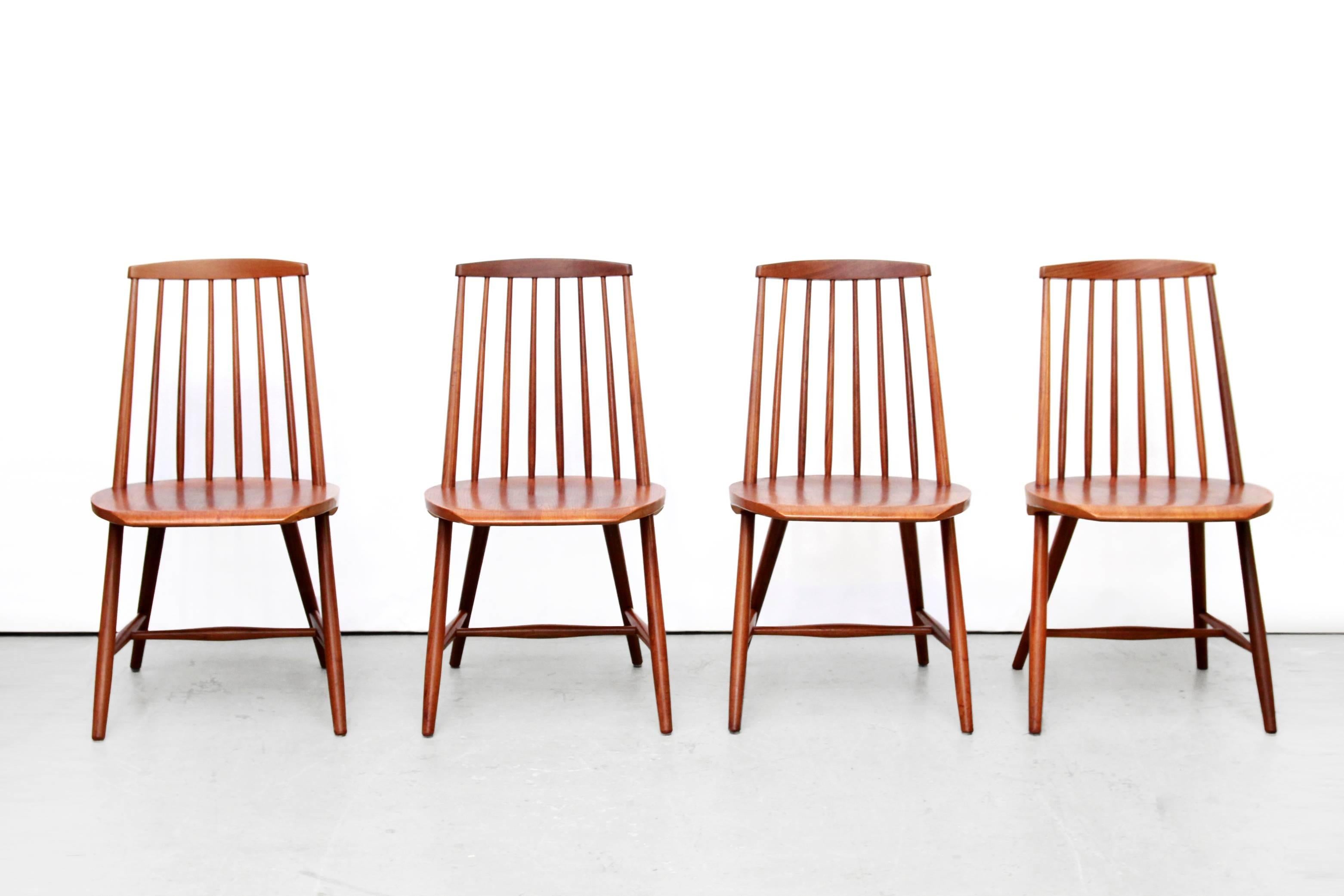 Scandinavian Modern Four Swedish Spindle Back Chairs Design by Yngve Ekström for Nassjo Stolfabrik