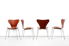 Danish Set of Four Arne Jacobsen Butterfly Plywood Chairs in Teak Model FH3107