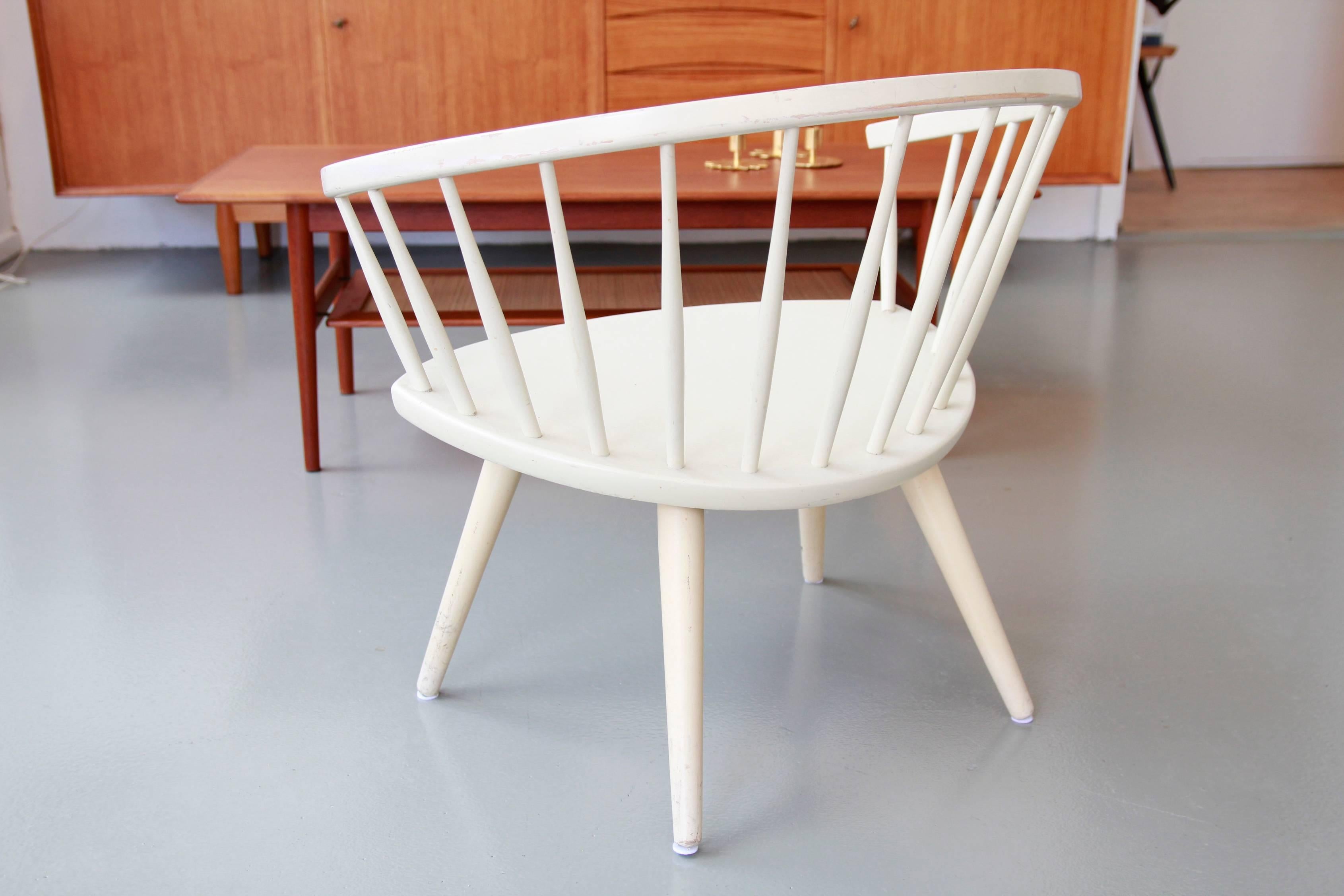 Scandinavian Modern White Mid-Century Modern Arka Chair by Yngve Ekström for Stolab, 1950s For Sale