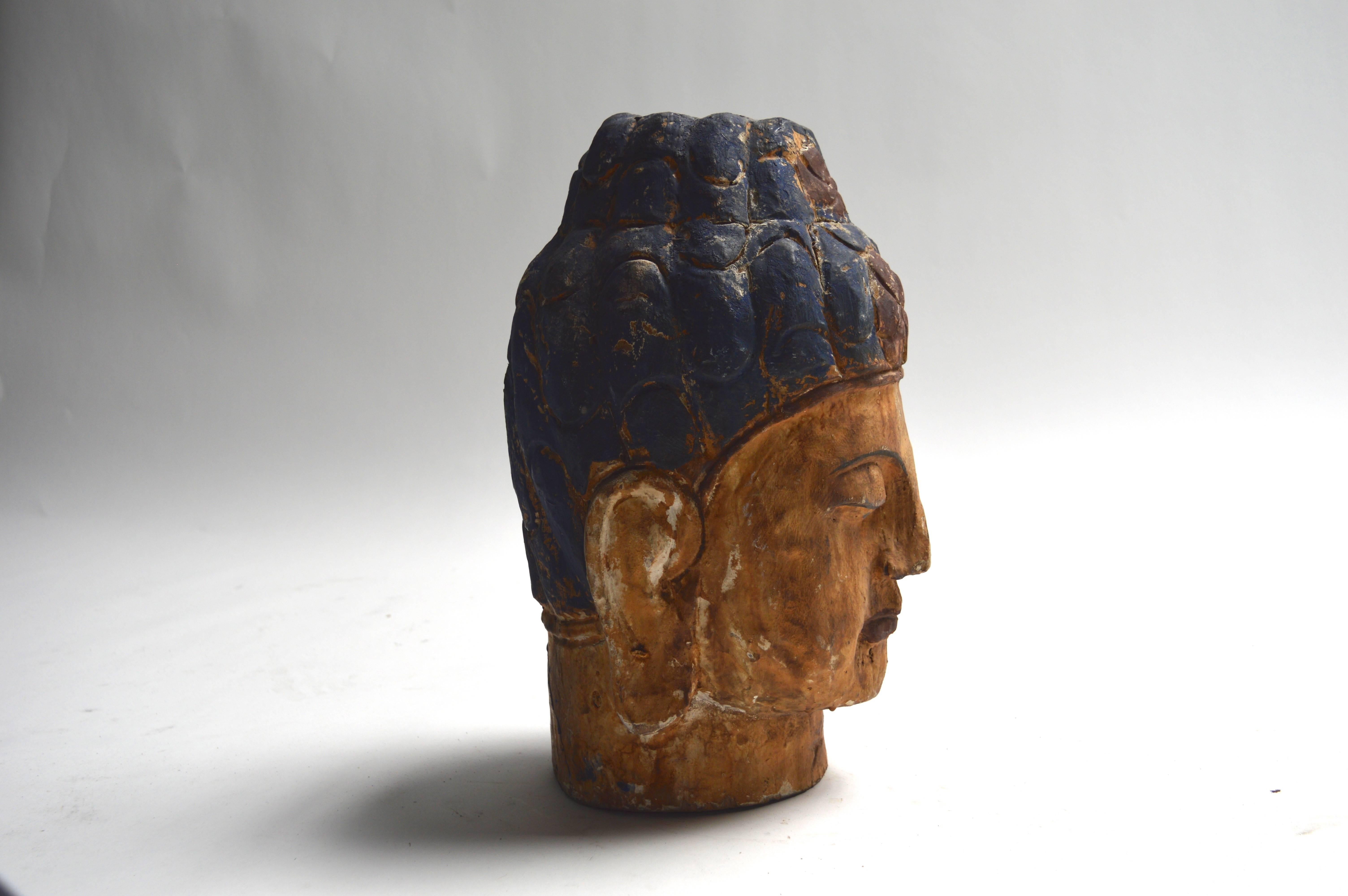 East Asian Massive Polychrome Buddha Head