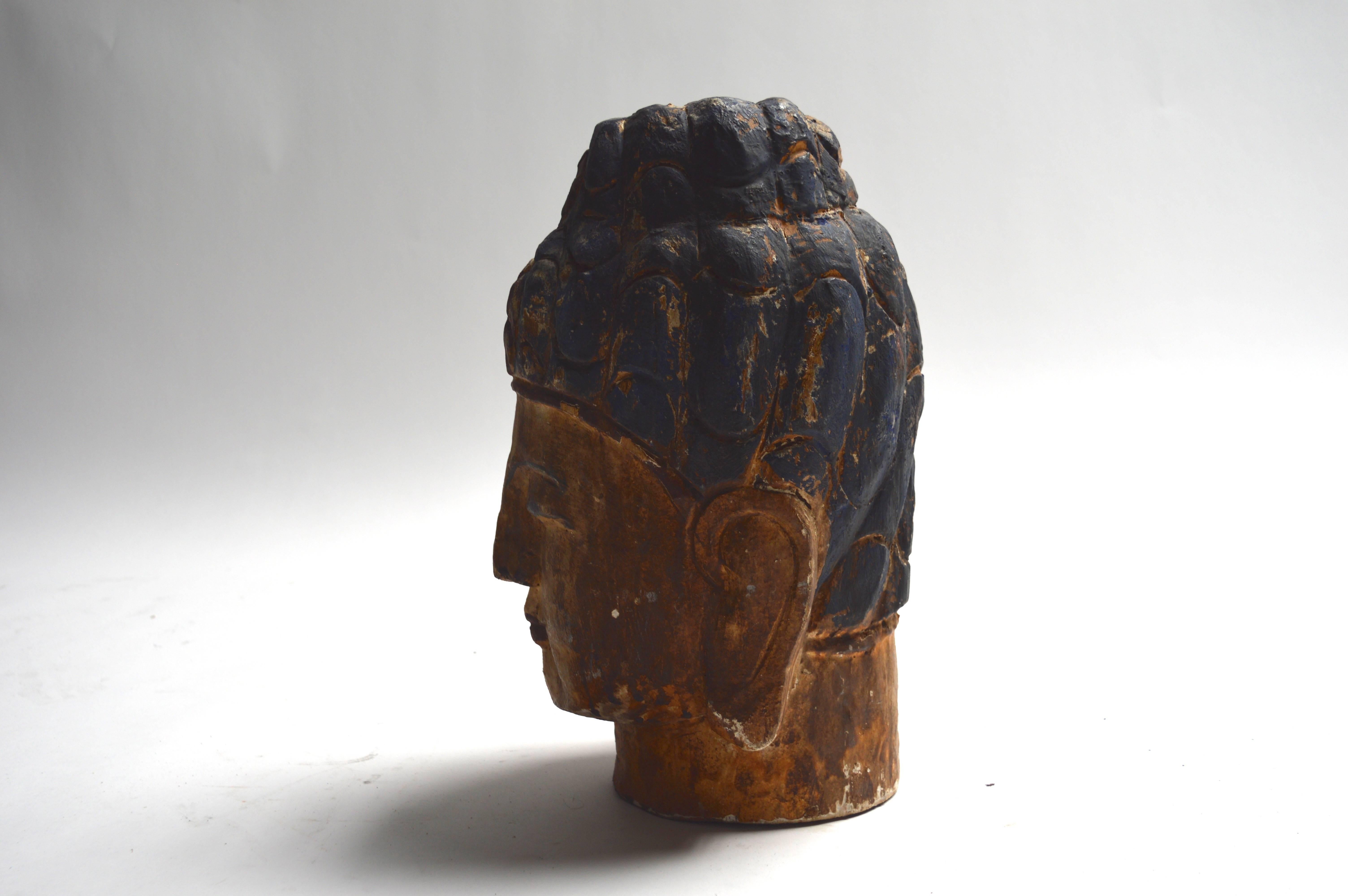 Mid-20th Century Massive Polychrome Buddha Head