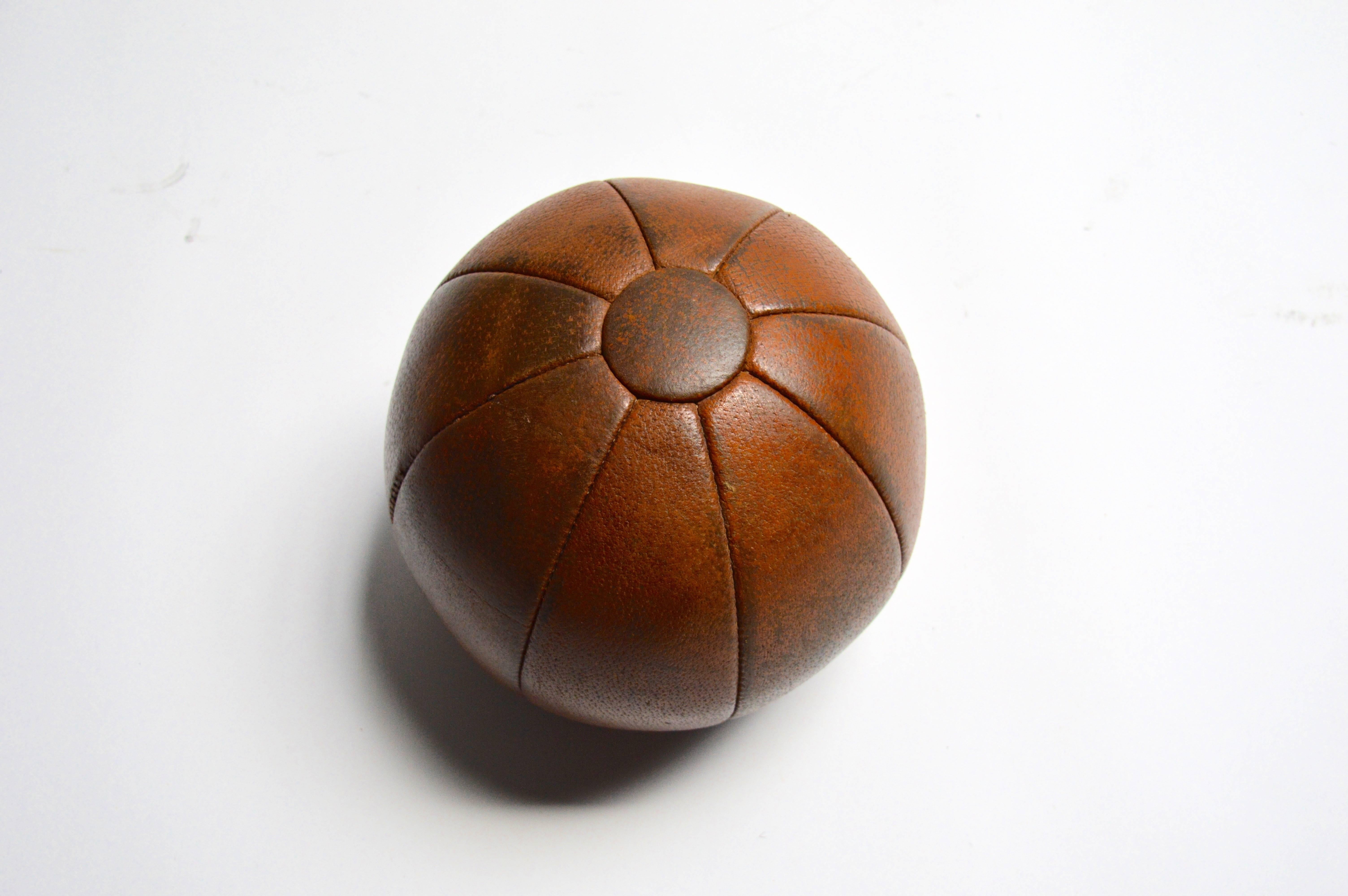Leather Medicine Ball In Good Condition In Los Angeles, CA