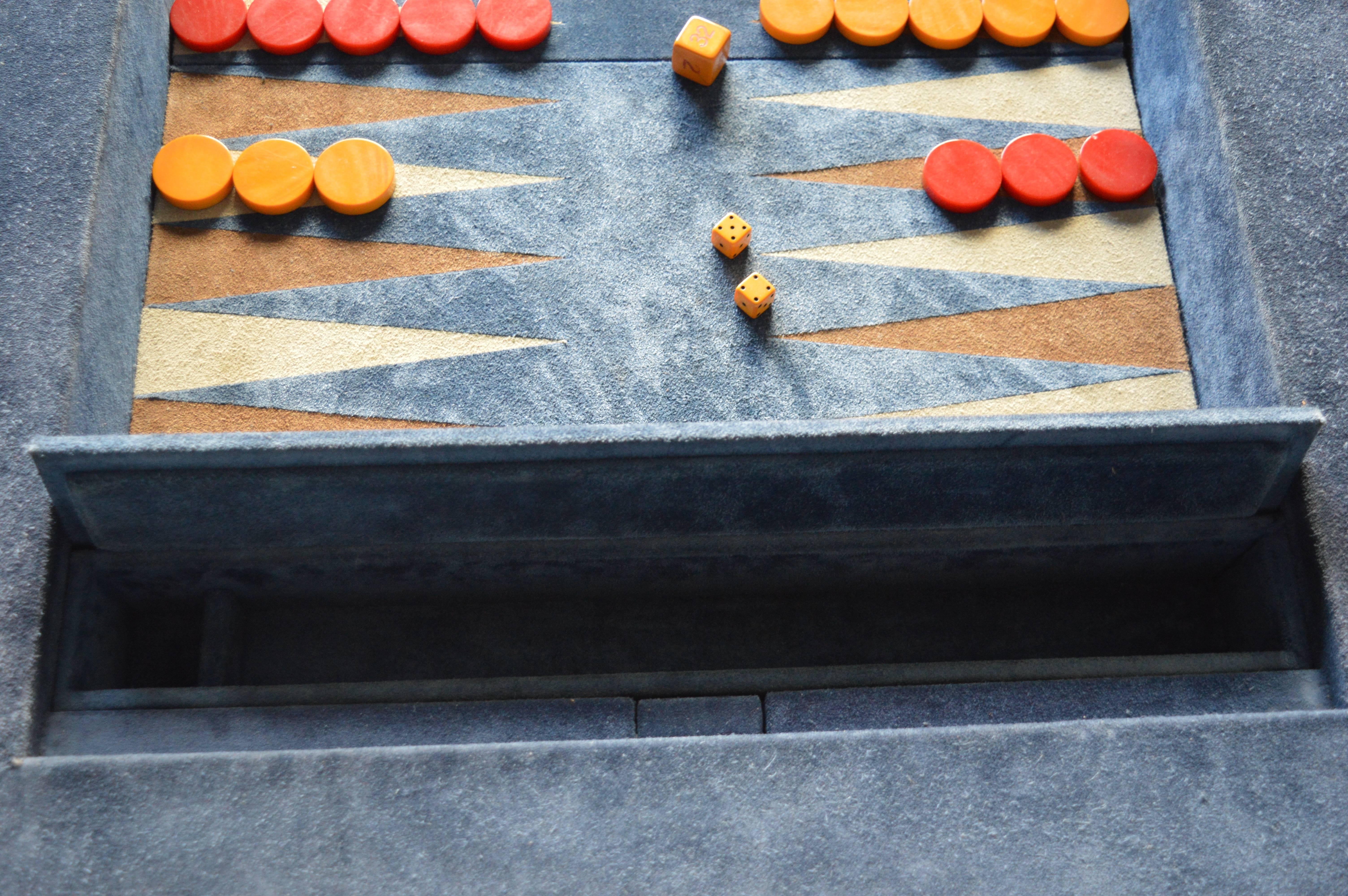 Suede Backgammon Table In Excellent Condition In Los Angeles, CA