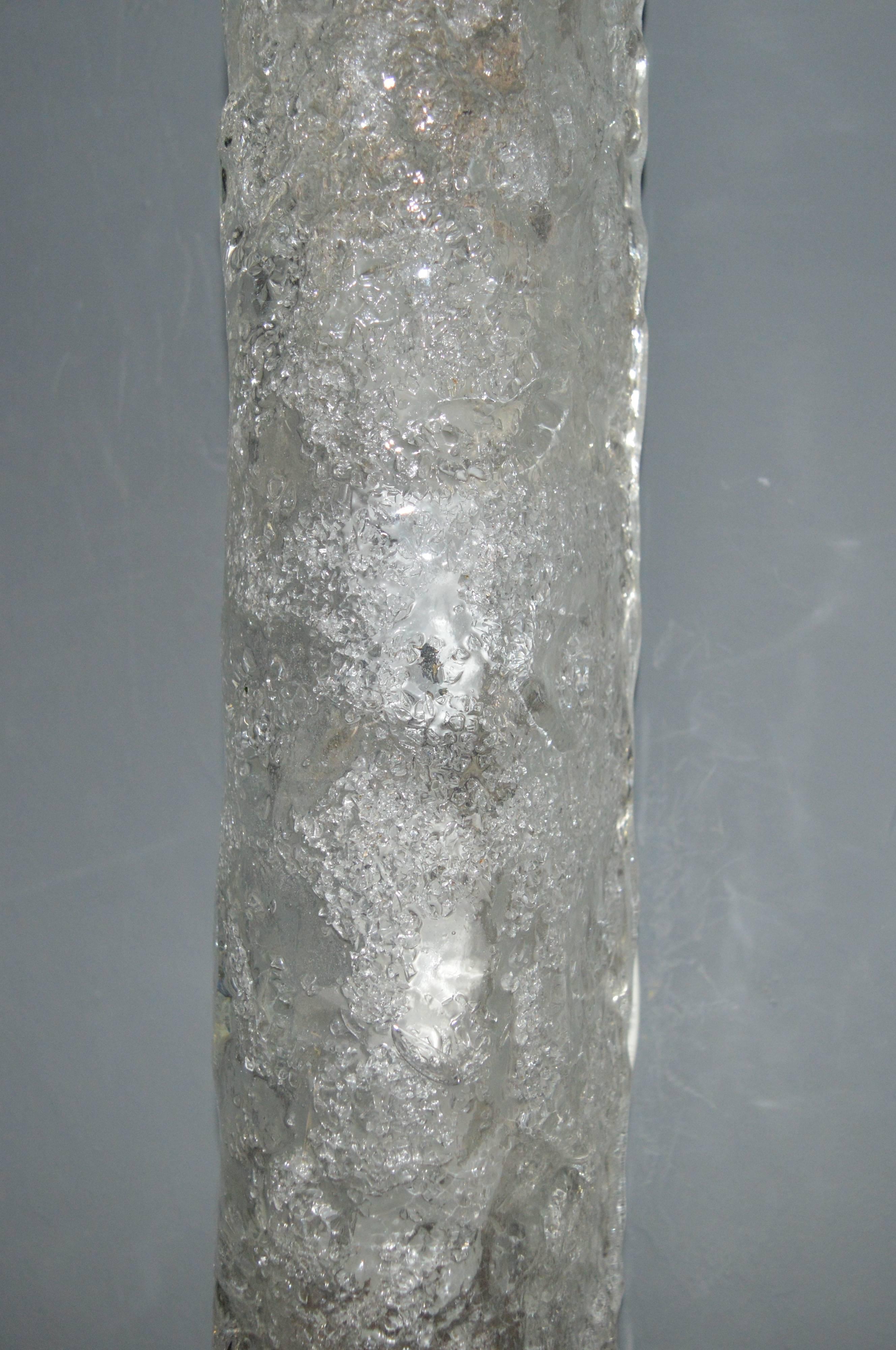 Late 20th Century Kalmar Massive Ice Glass Tube Sconces