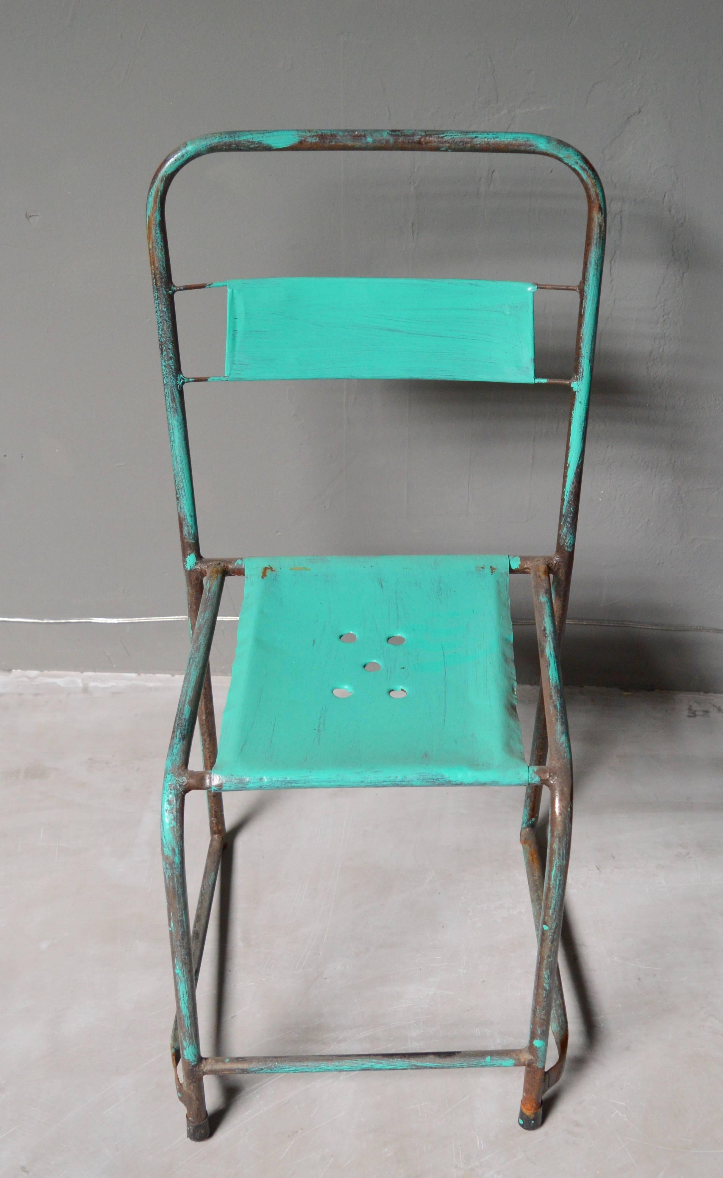 Mid-20th Century Set of Four Turquoise French School Chairs