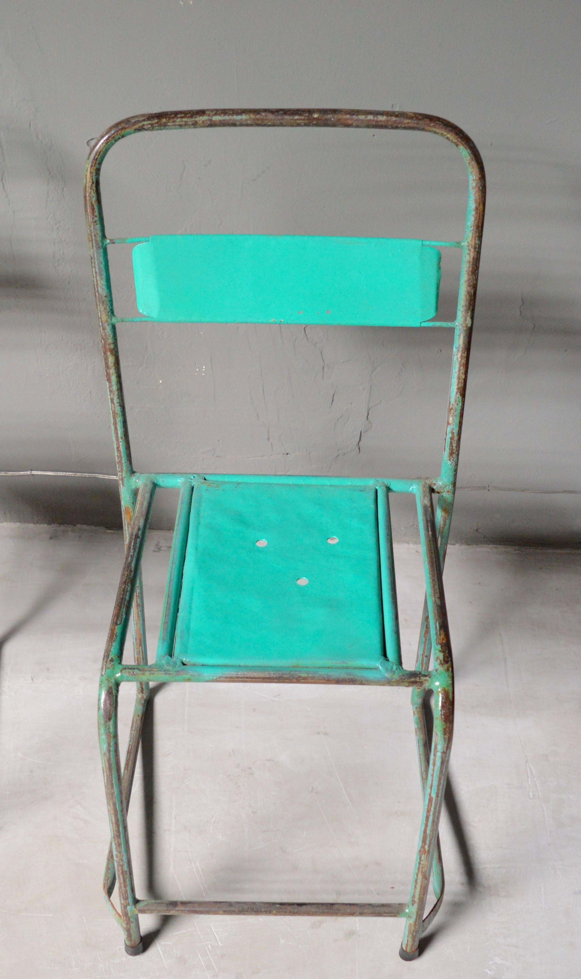 Set of Four Turquoise French School Chairs 1