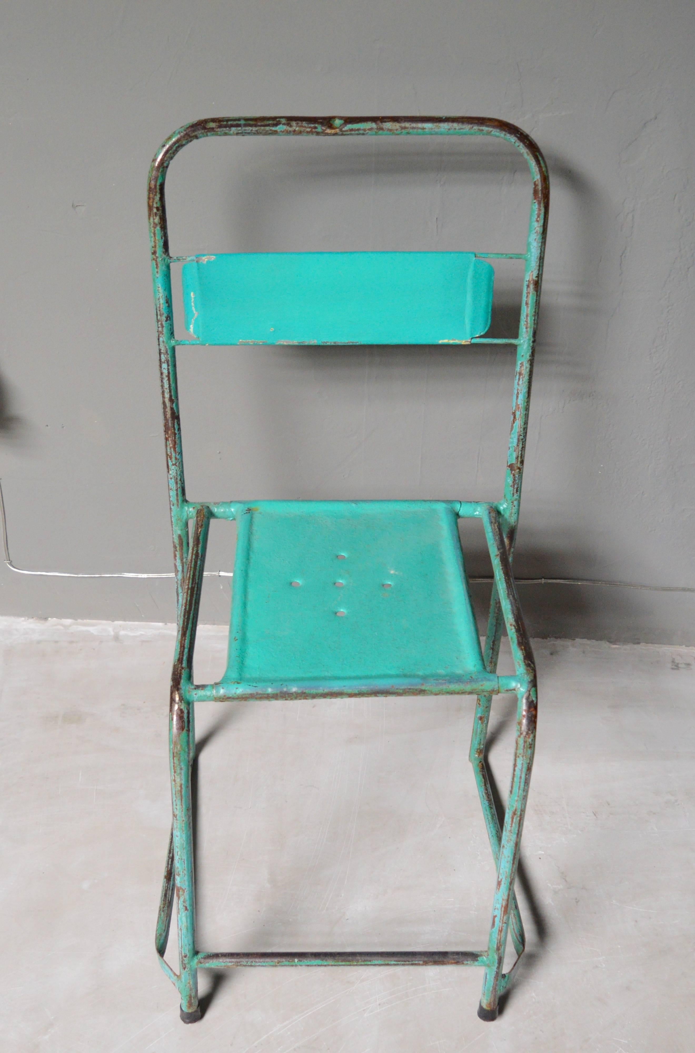 Set of Four Turquoise French School Chairs 2