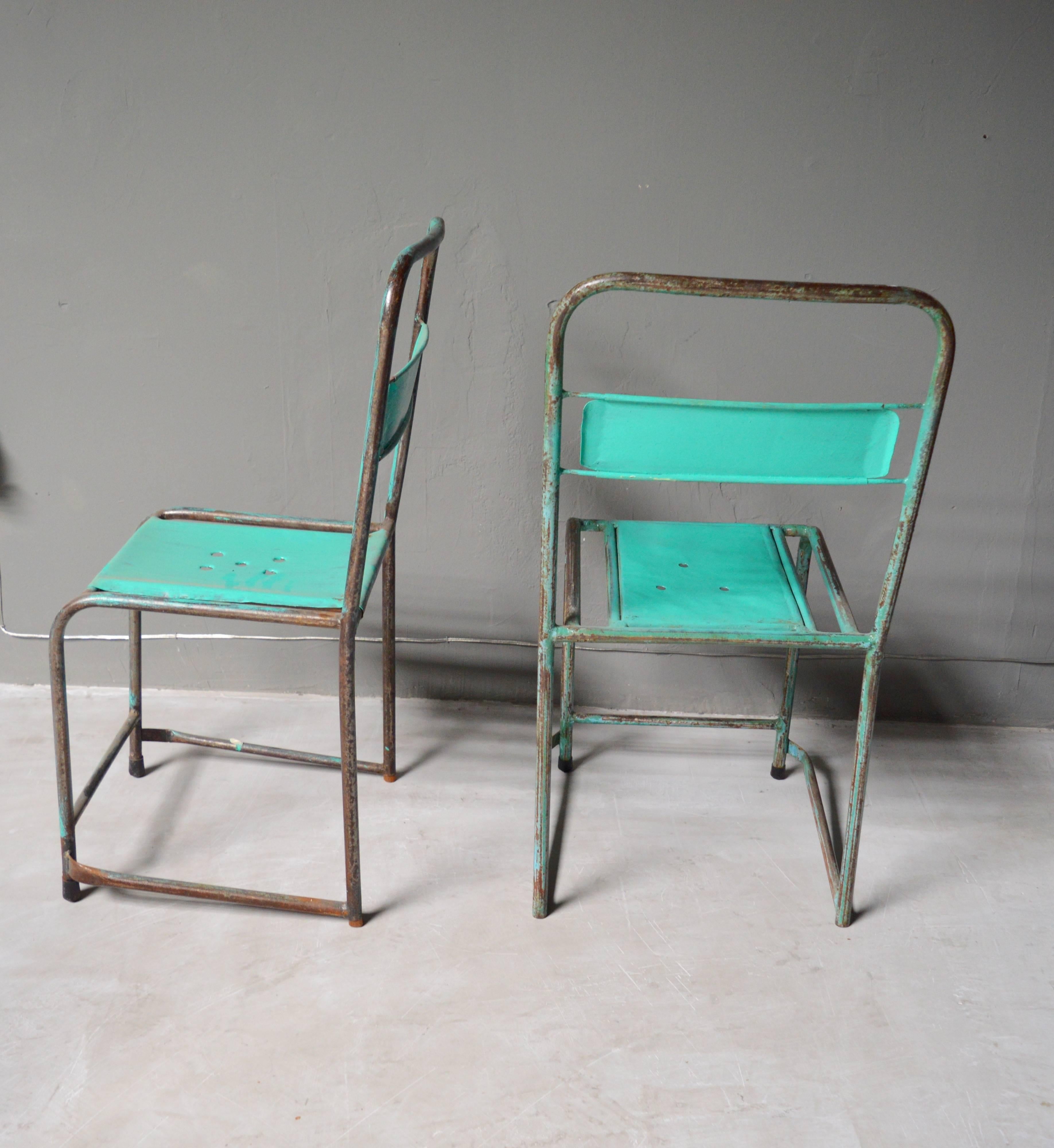 Set of Four Turquoise French School Chairs In Good Condition In Los Angeles, CA