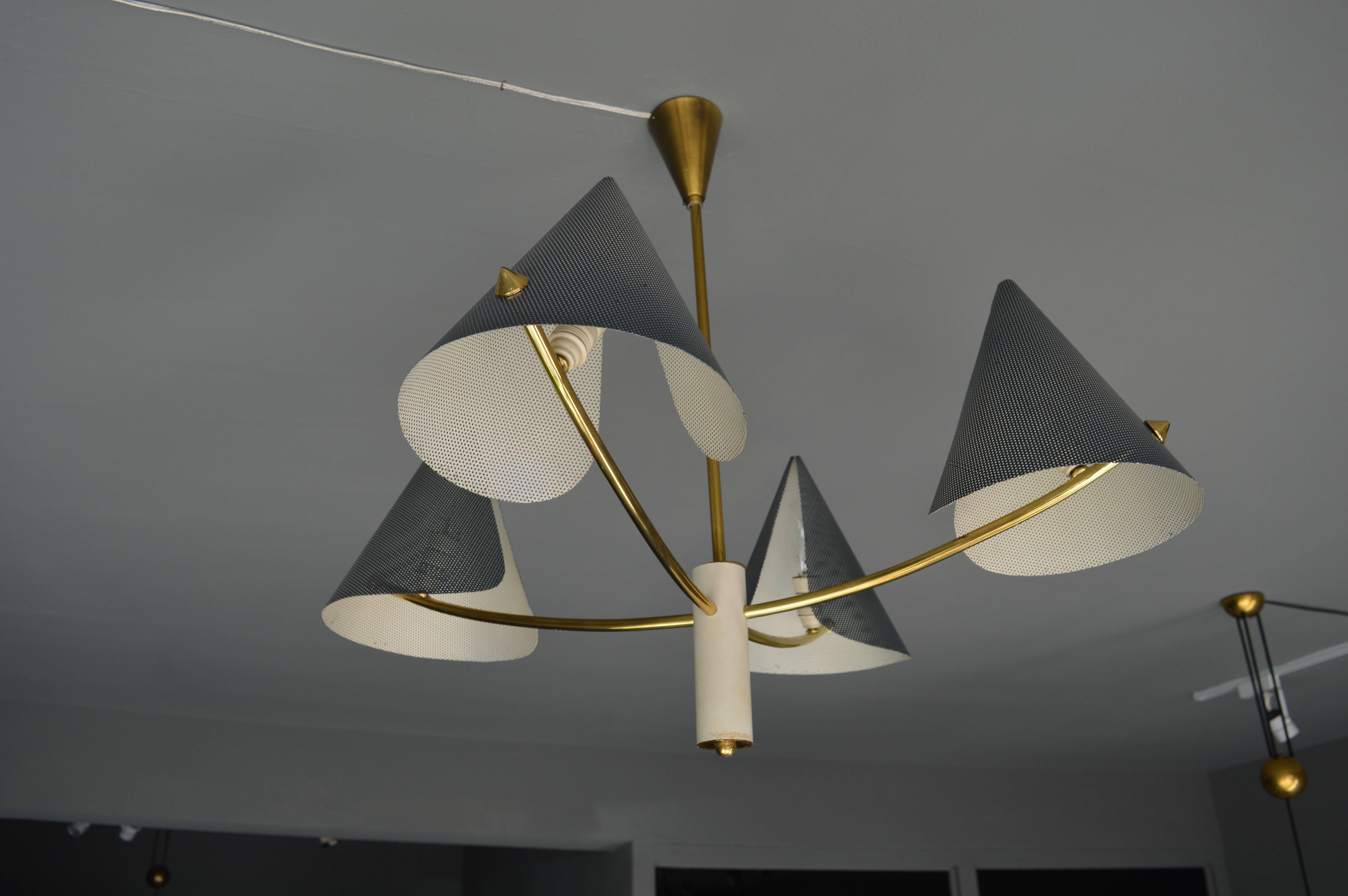Mathieu Matégot Style Chandelier In Excellent Condition For Sale In Los Angeles, CA