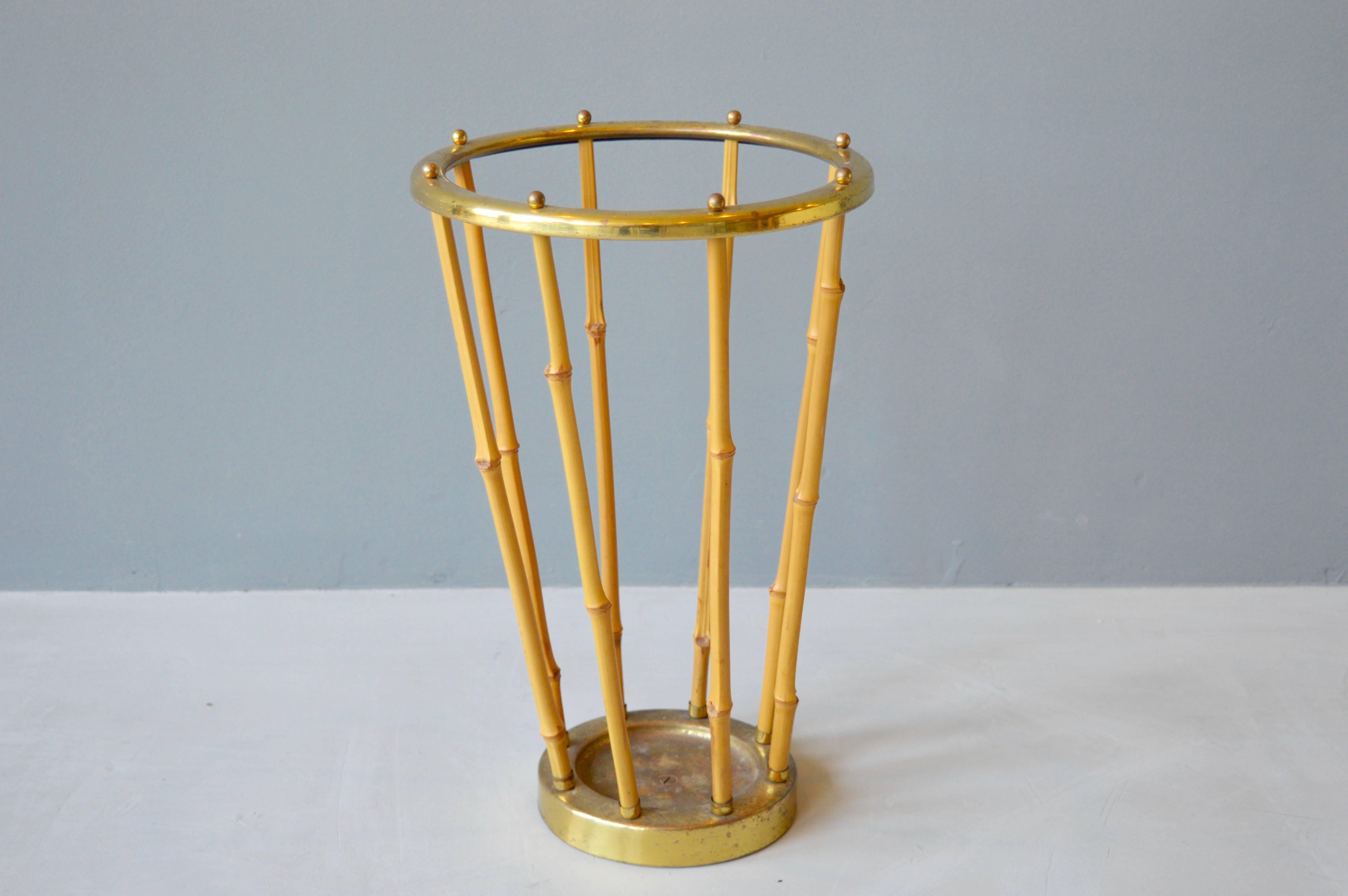 French Brass and Bamboo Umbrella Stand In Excellent Condition In Los Angeles, CA