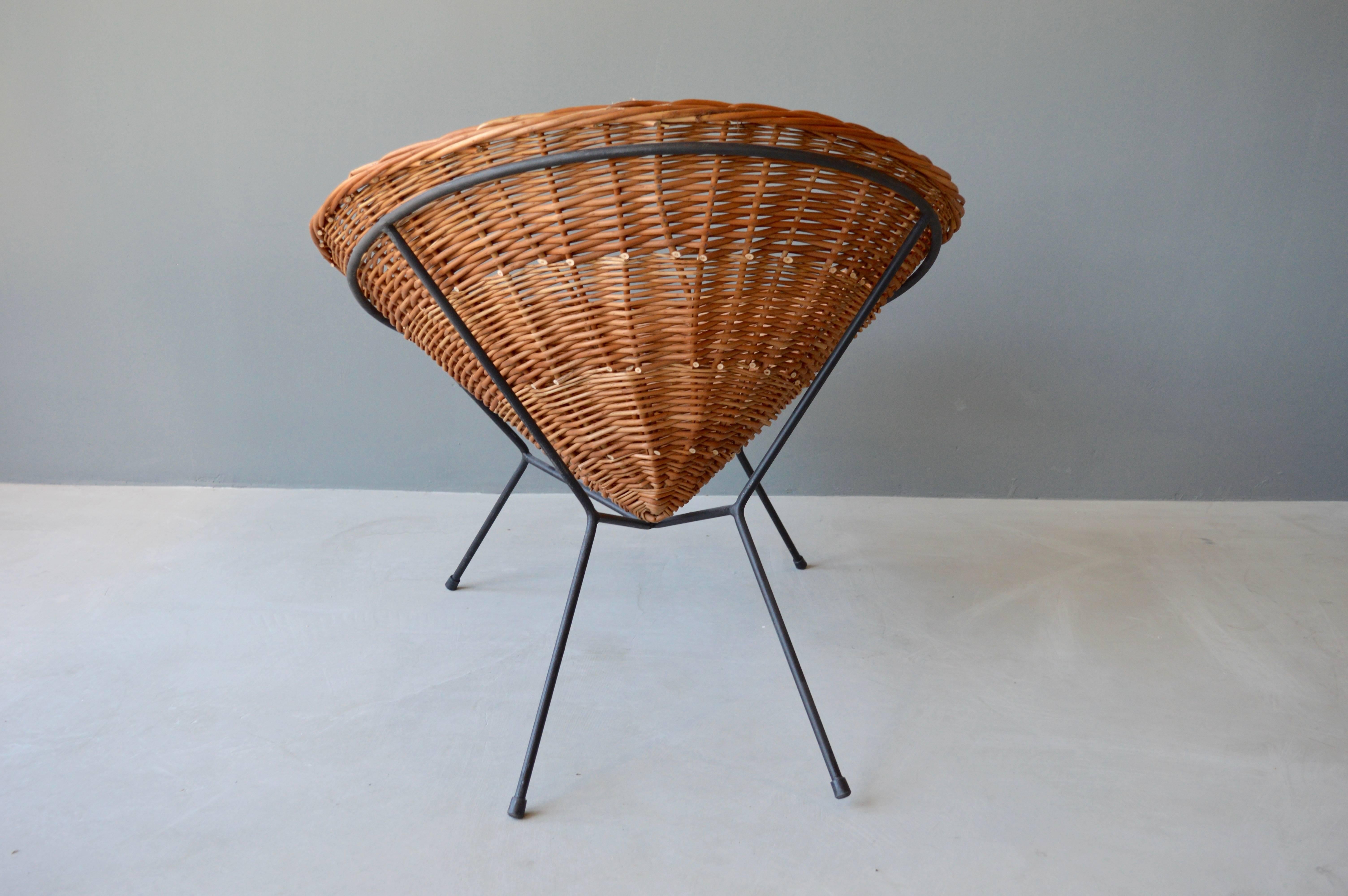 rattan and iron occasional chair