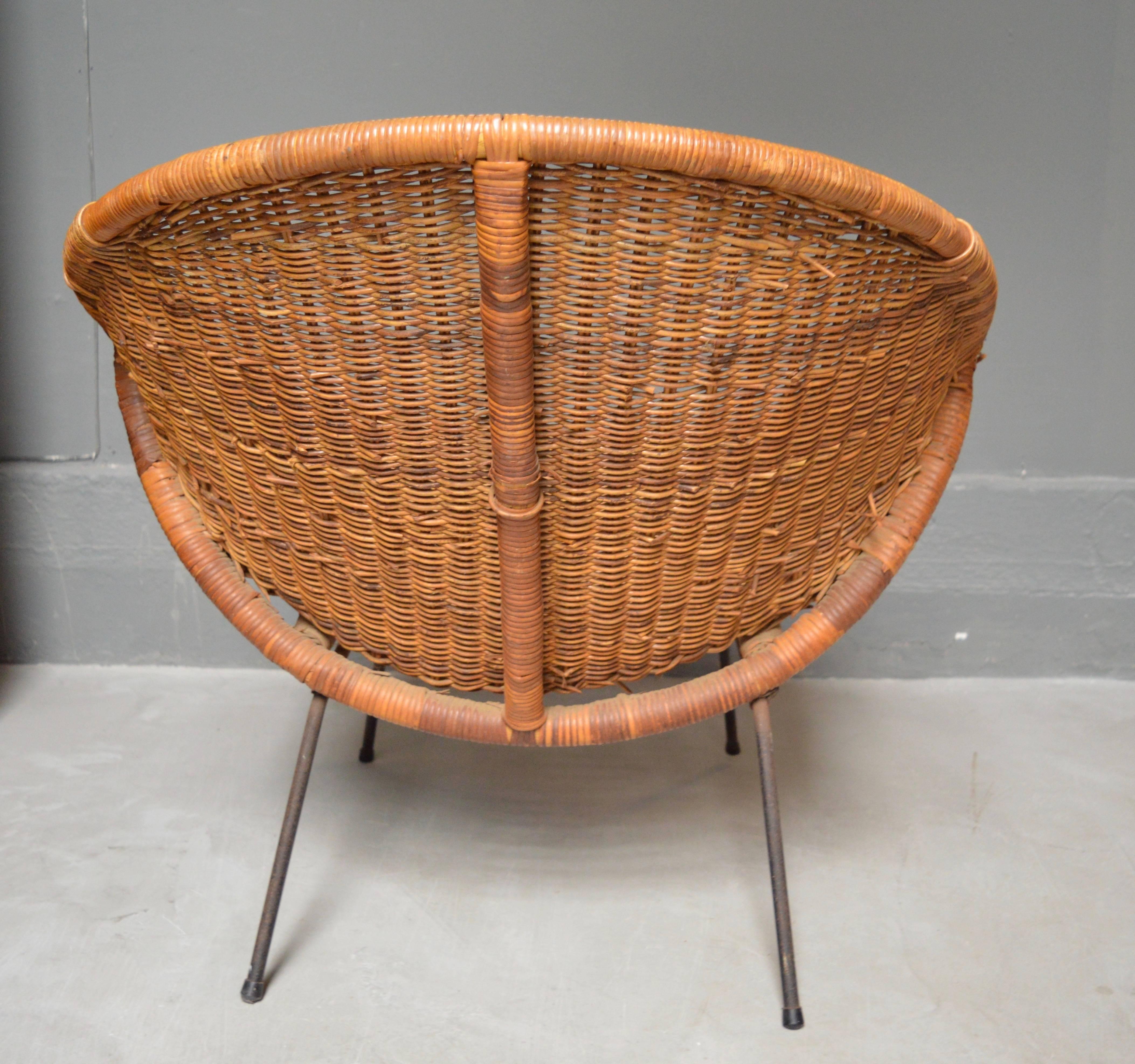 Late 20th Century Rattan and Iron Scoop Chair