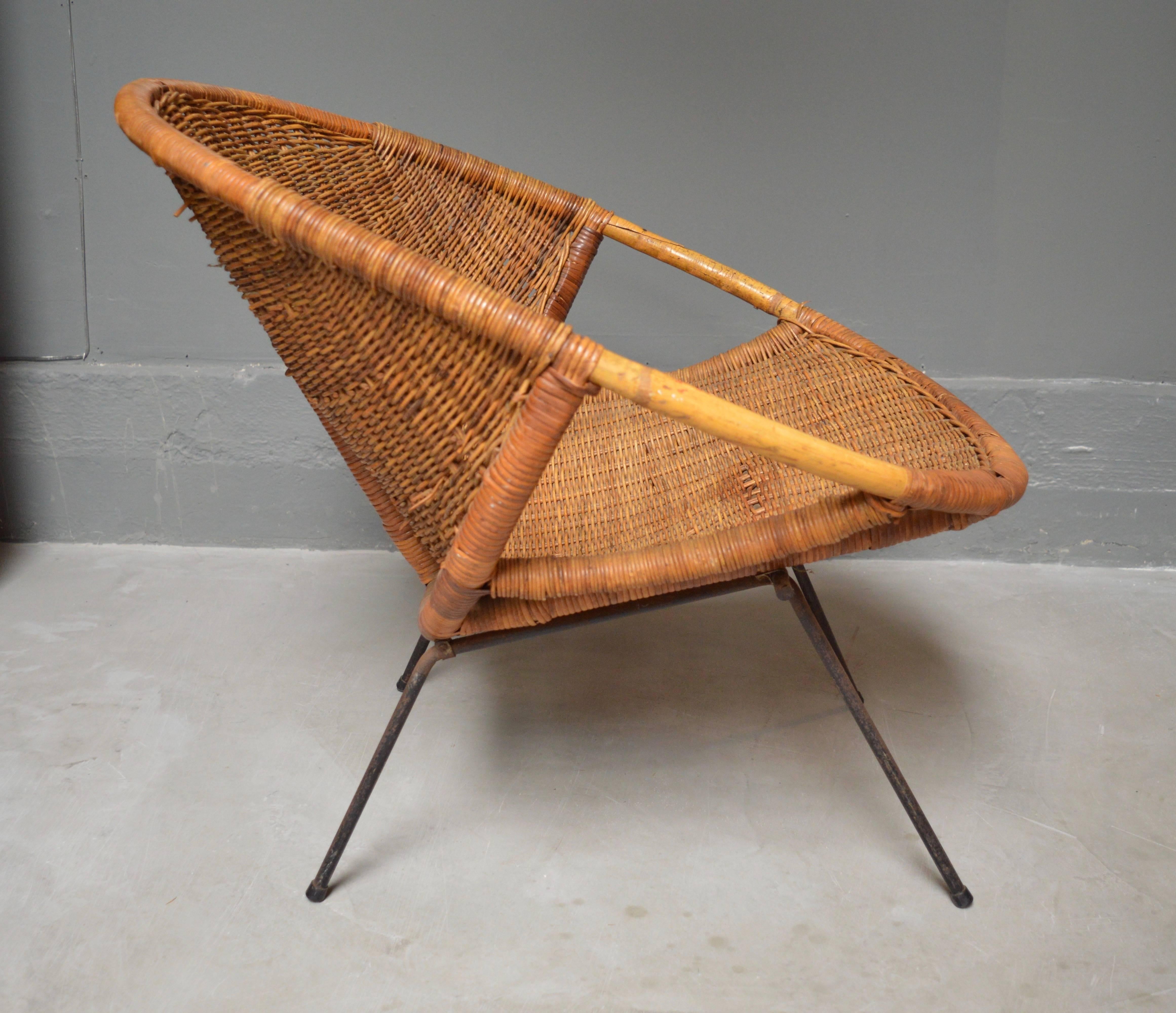American Rattan and Iron Scoop Chair