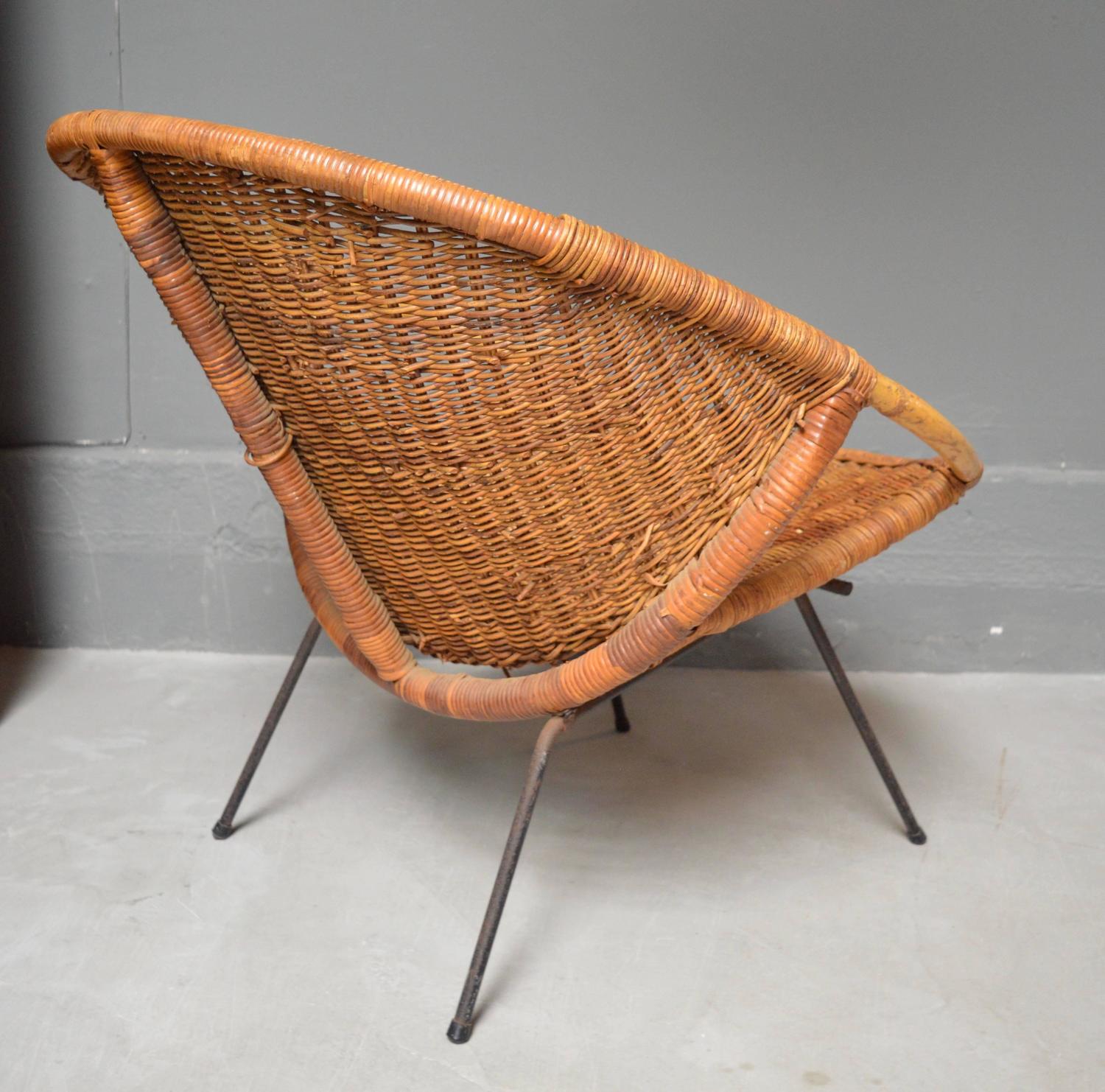 Rattan and Iron Scoop Chair at 1stdibs