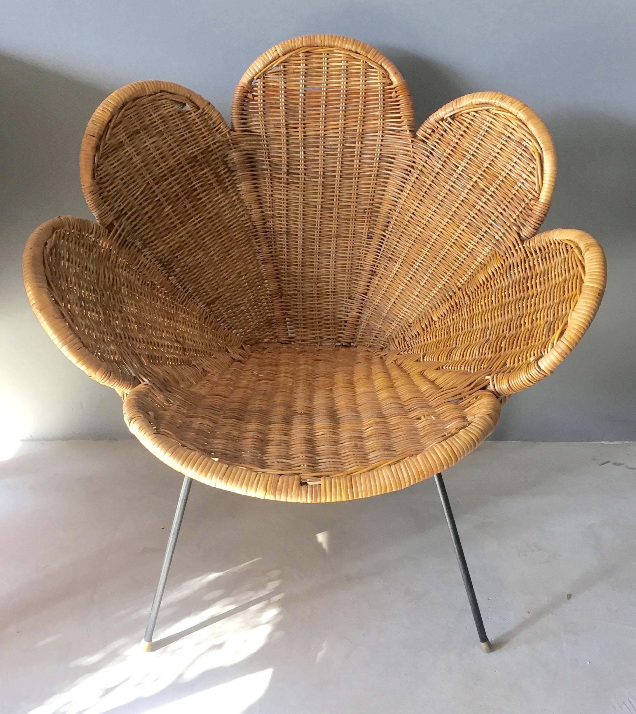 American Rattan and Iron Flower Chair