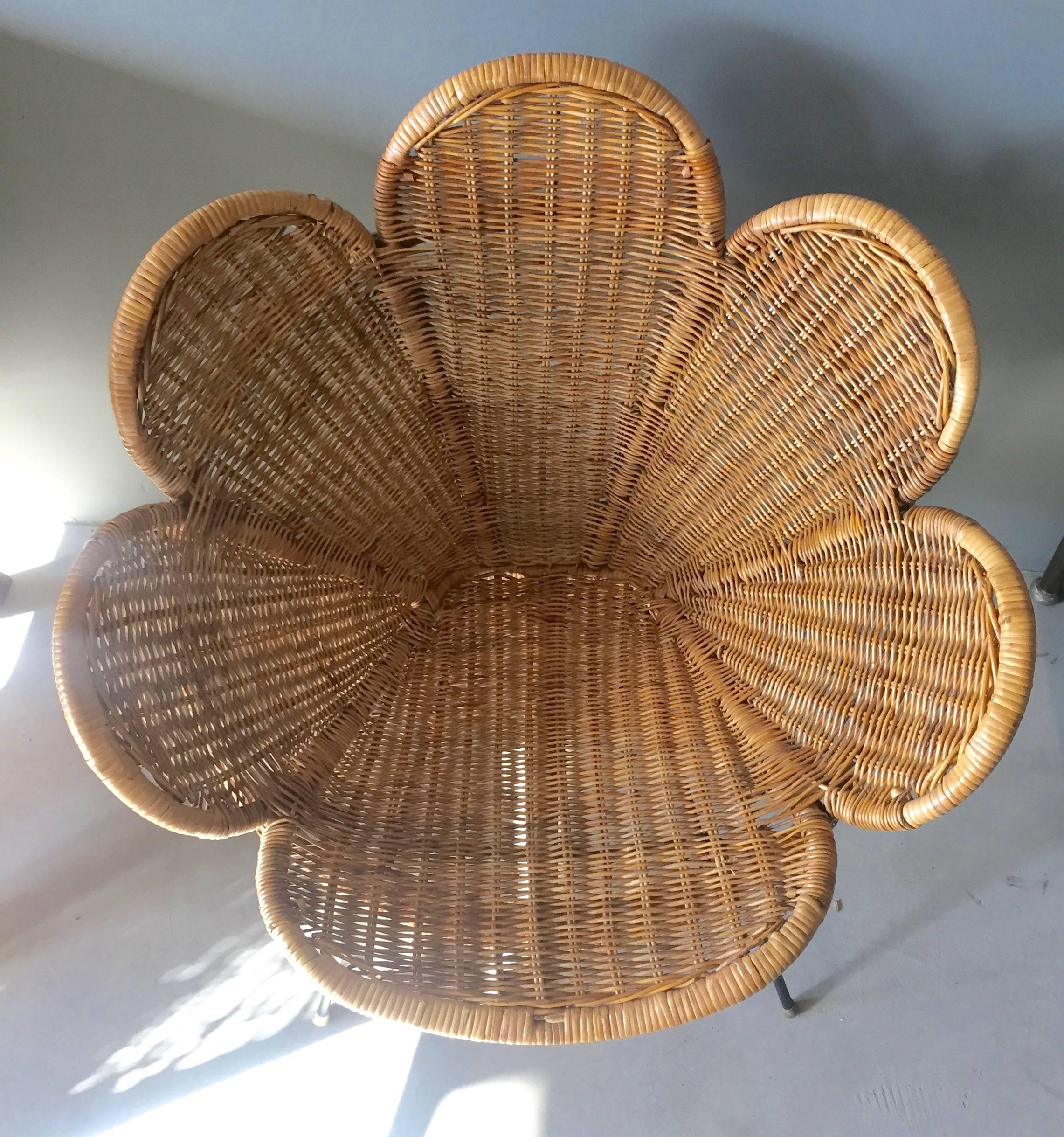 Late 20th Century Rattan and Iron Flower Chair