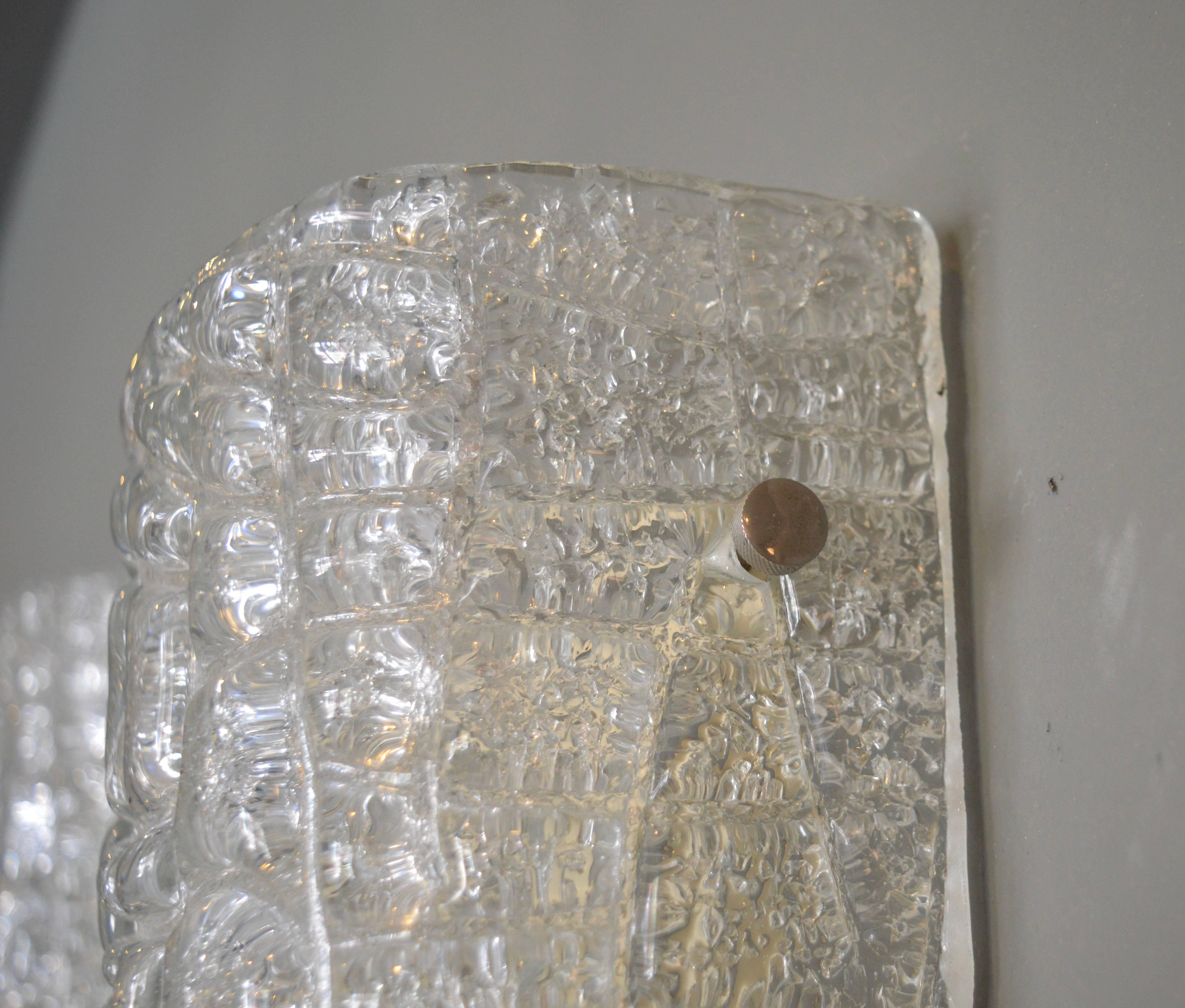 Large Austrian Ice Glass Rectangular Sconces For Sale 3