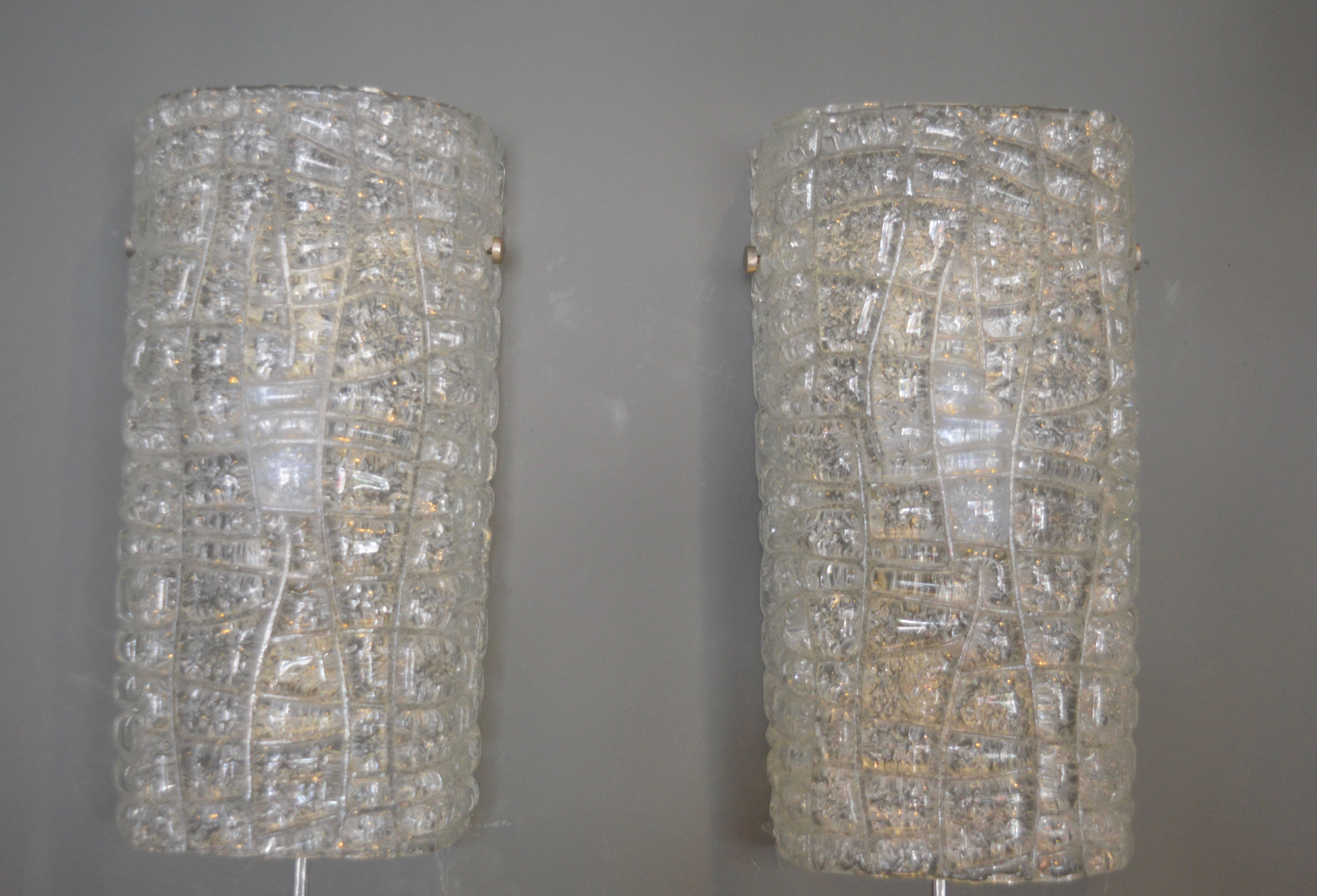 Large Austrian Ice Glass Rectangular Sconces In Excellent Condition For Sale In Los Angeles, CA
