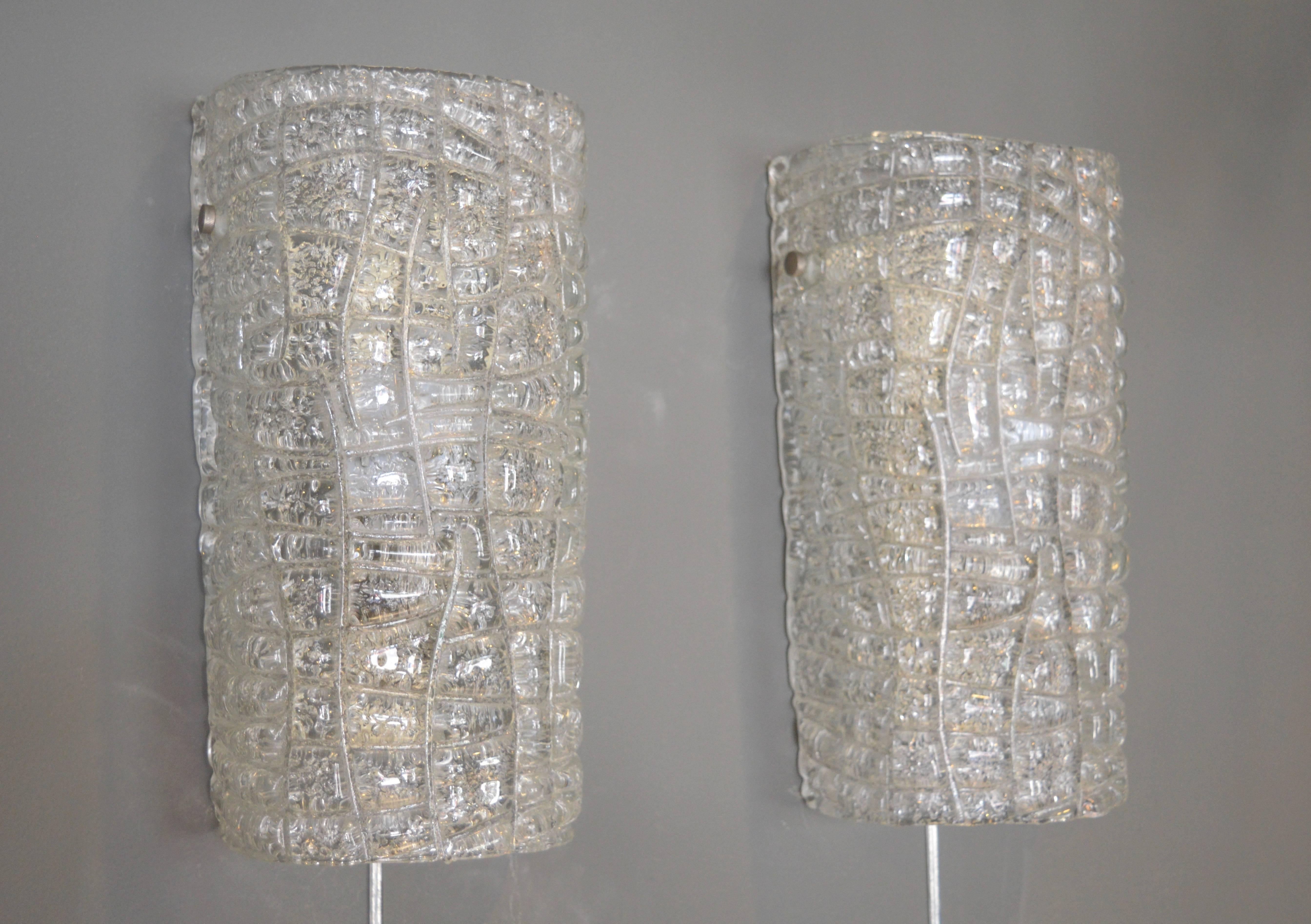 Large Austrian Ice Glass Rectangular Sconces For Sale 1