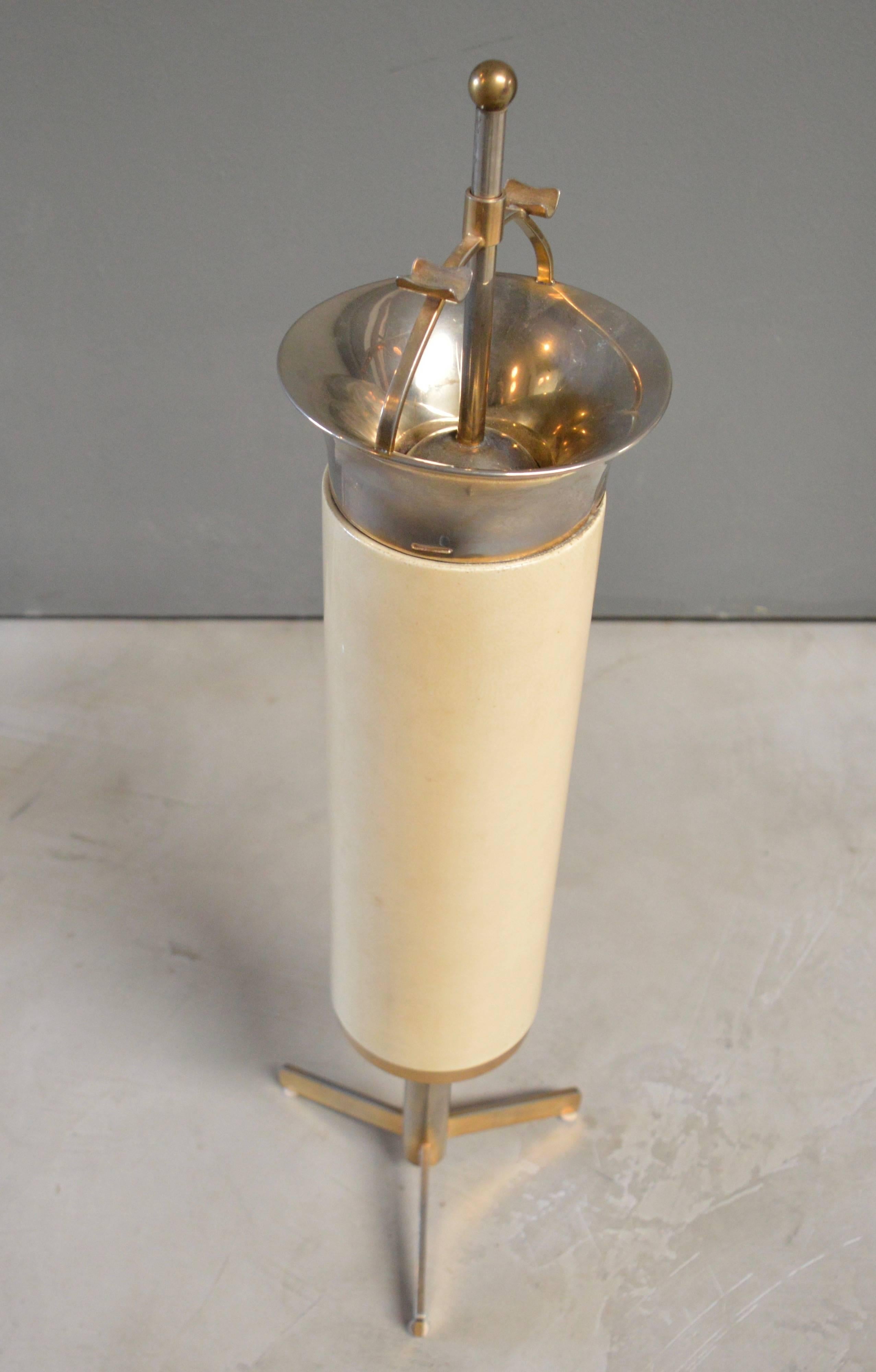Aldo Tura Goatskin and Brass Mechanical Ashtray In Excellent Condition In Los Angeles, CA