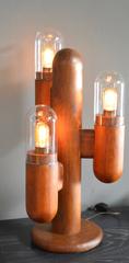Pair of Wood Cactus Lamps with Glass Globes