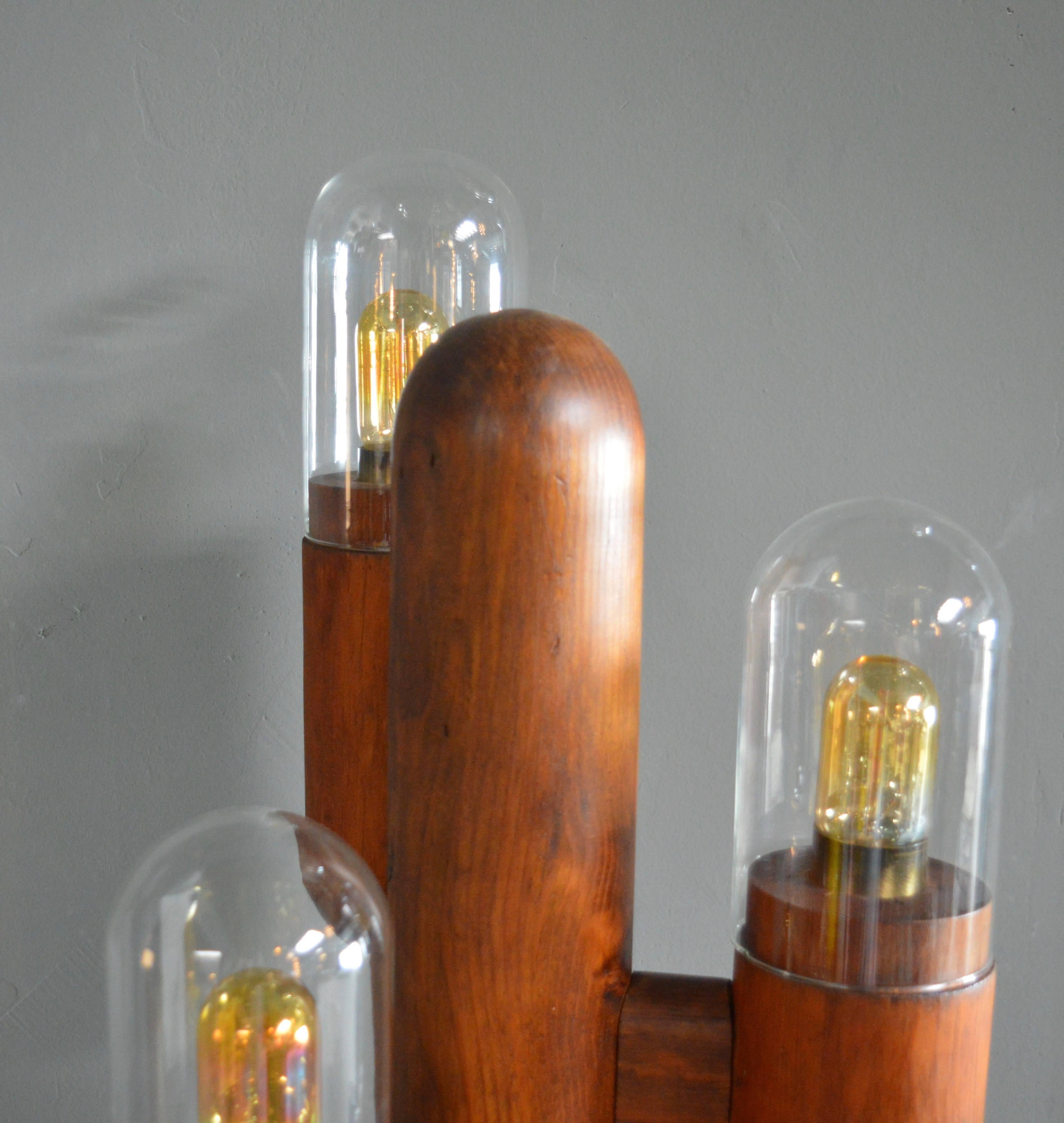 Late 20th Century Pair of Wood Cactus Lamps with Glass Globes