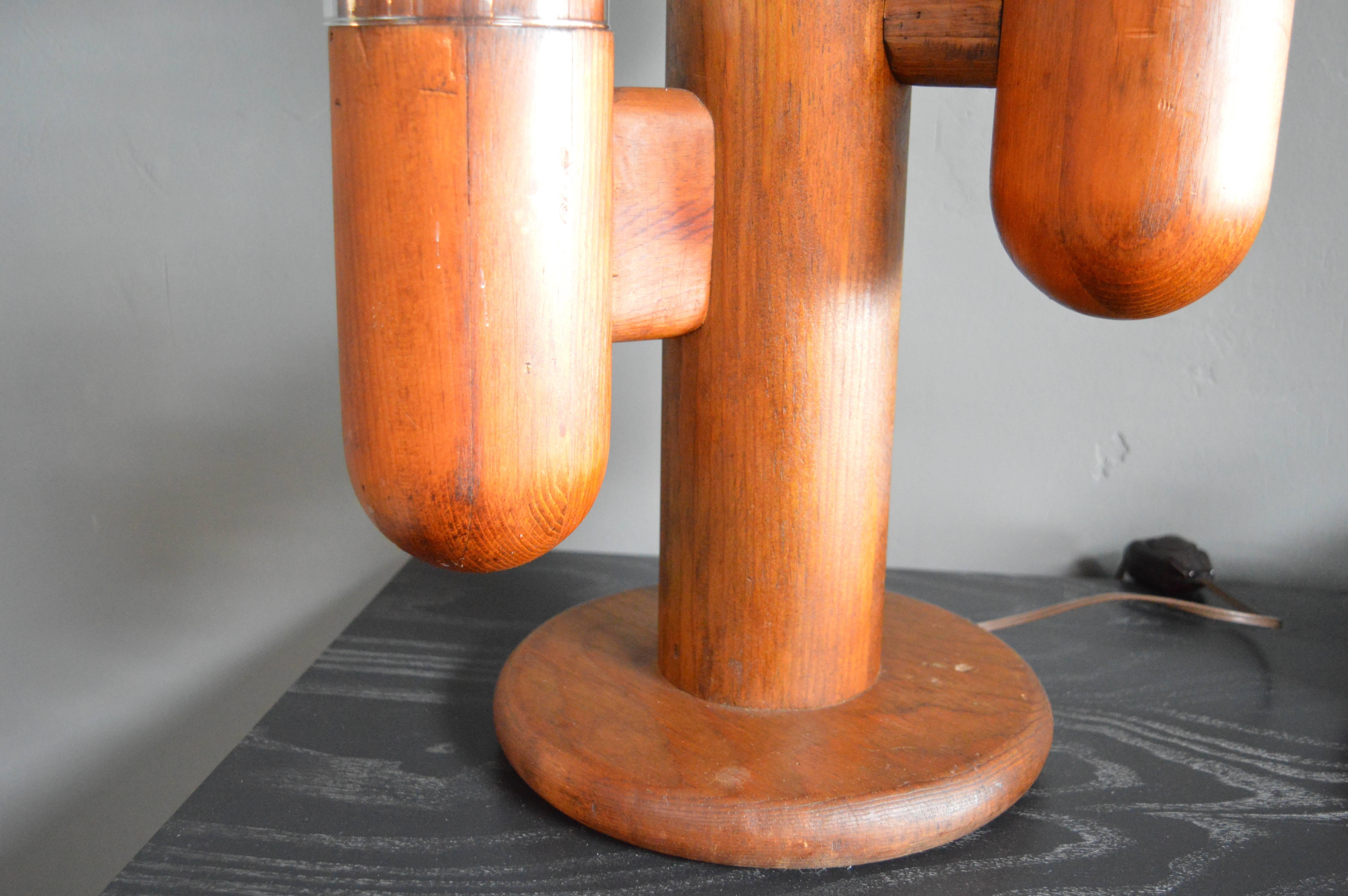Pair of Wood Cactus Lamps with Glass Globes 2