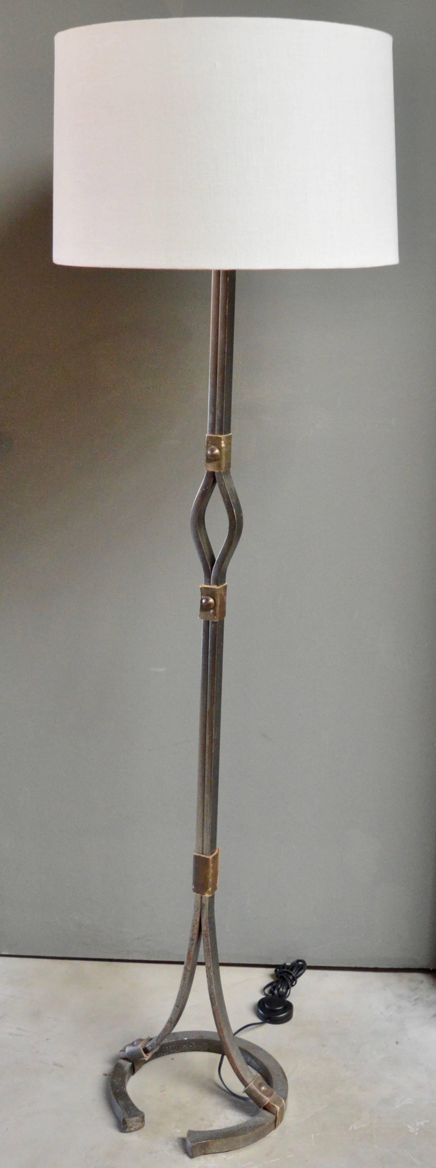 French Jacques Adnet Iron and Leather Floor Lamp