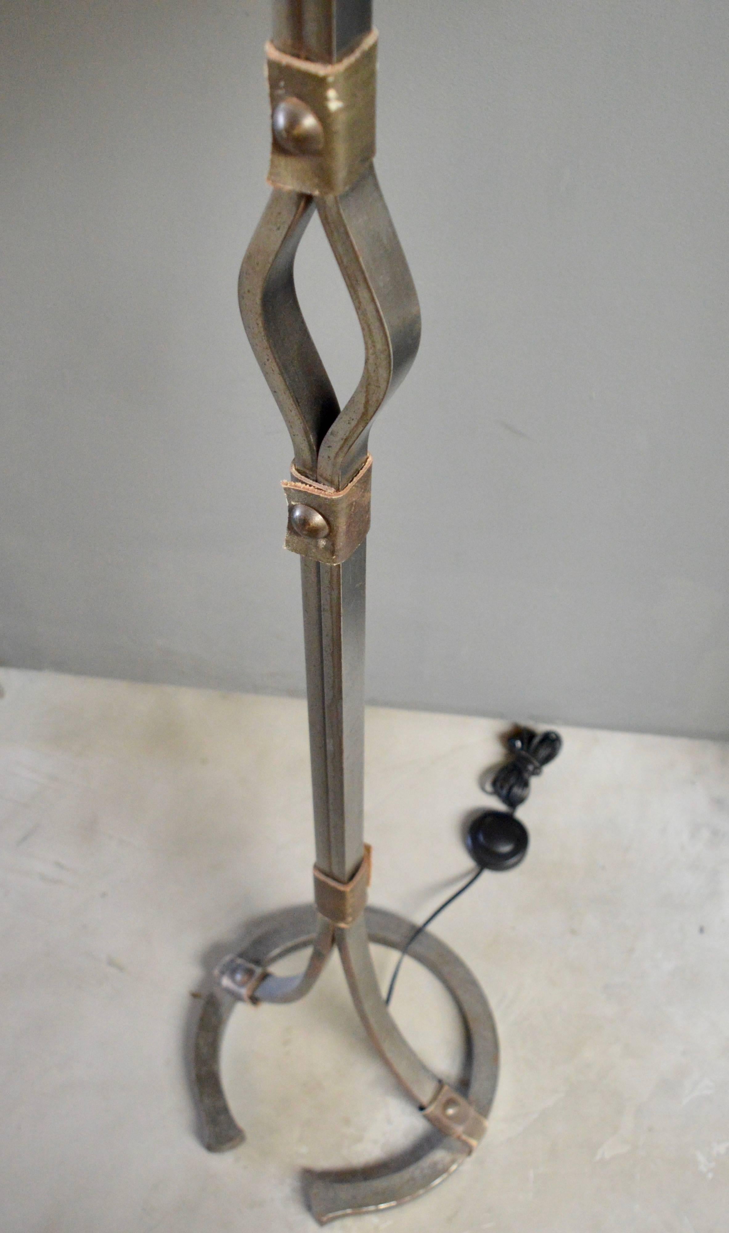 Jacques Adnet Iron and Leather Floor Lamp In Excellent Condition In Los Angeles, CA