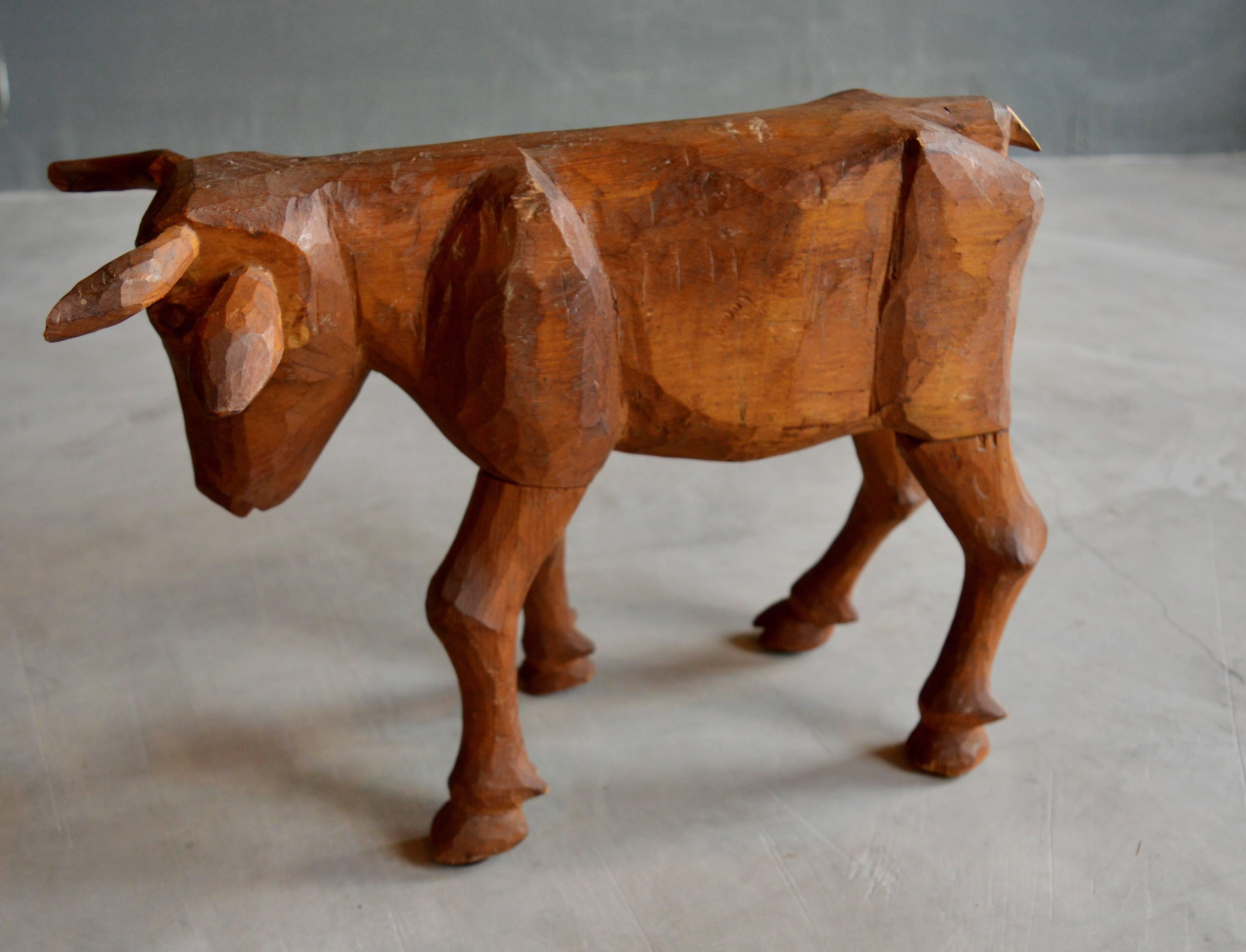 American Folk Art Primitive Hand-Carved Bull For Sale