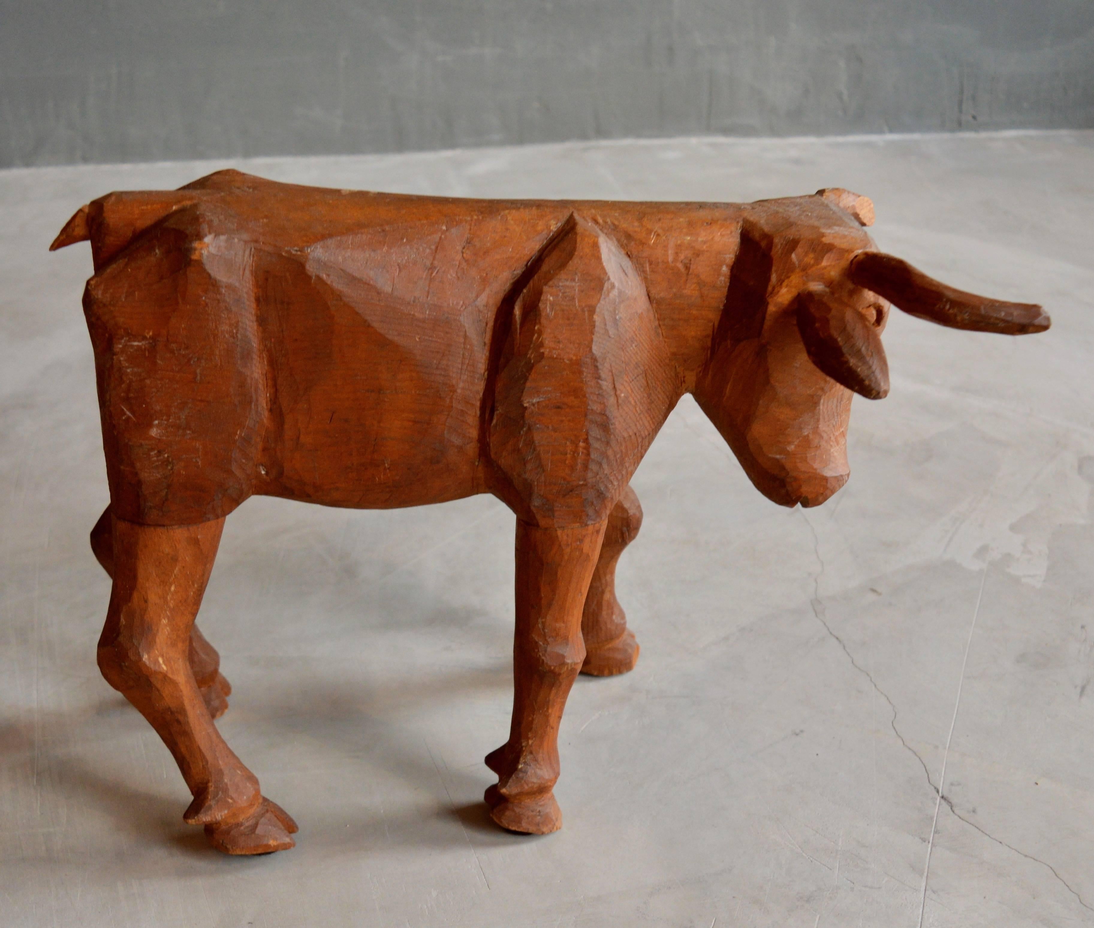 Folk Art Primitive Hand-Carved Bull For Sale 1