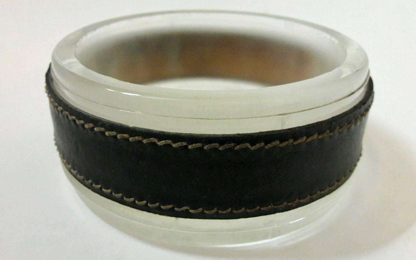 French Jacques Adnet Leather and Glass Ashtray or Catchall