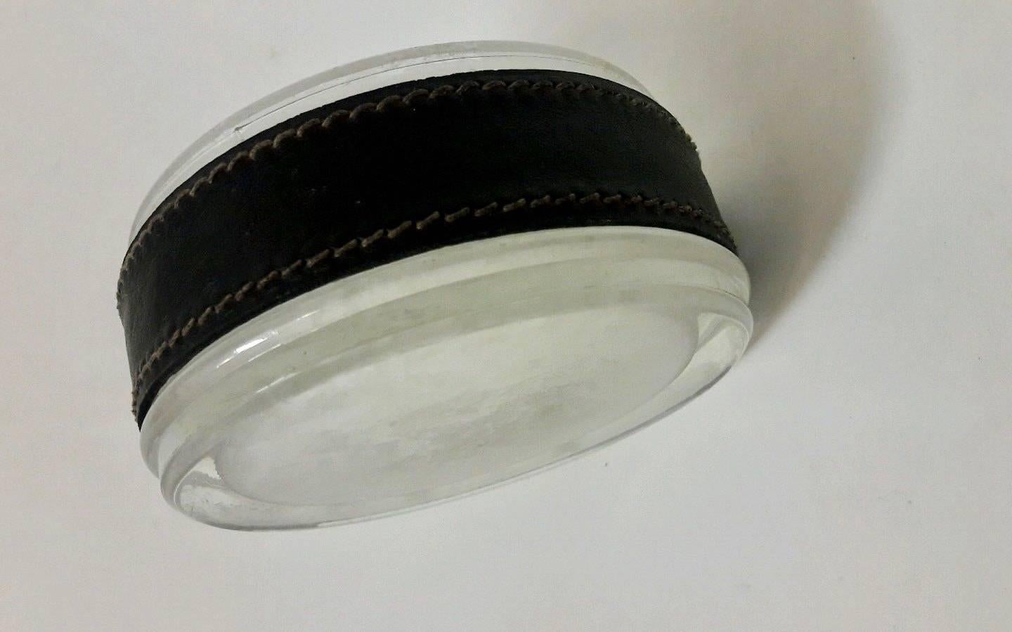 Jacques Adnet Leather and Glass Ashtray or Catchall In Excellent Condition In Los Angeles, CA