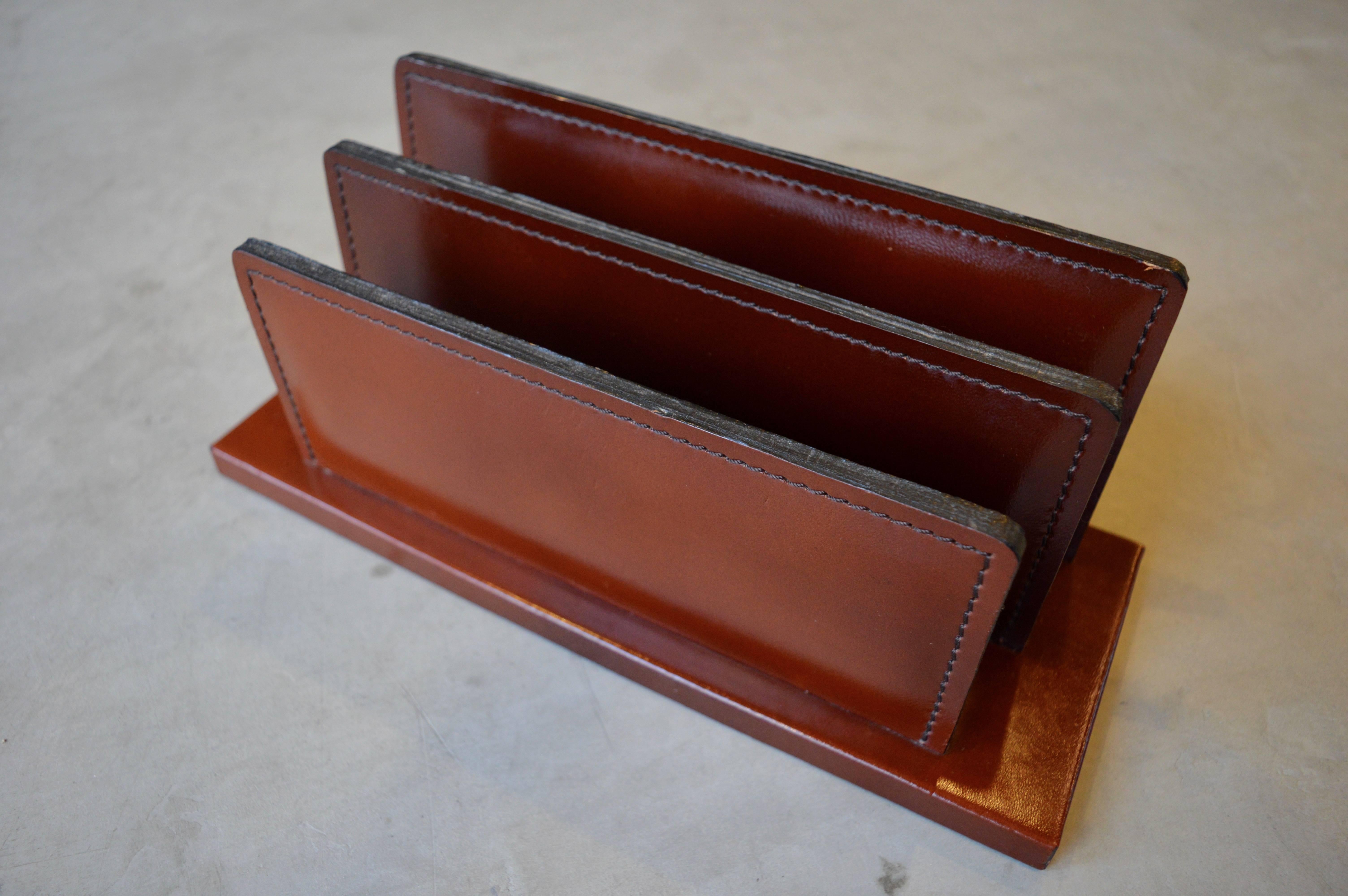 Late 20th Century French Leather Desktop Letter Holder