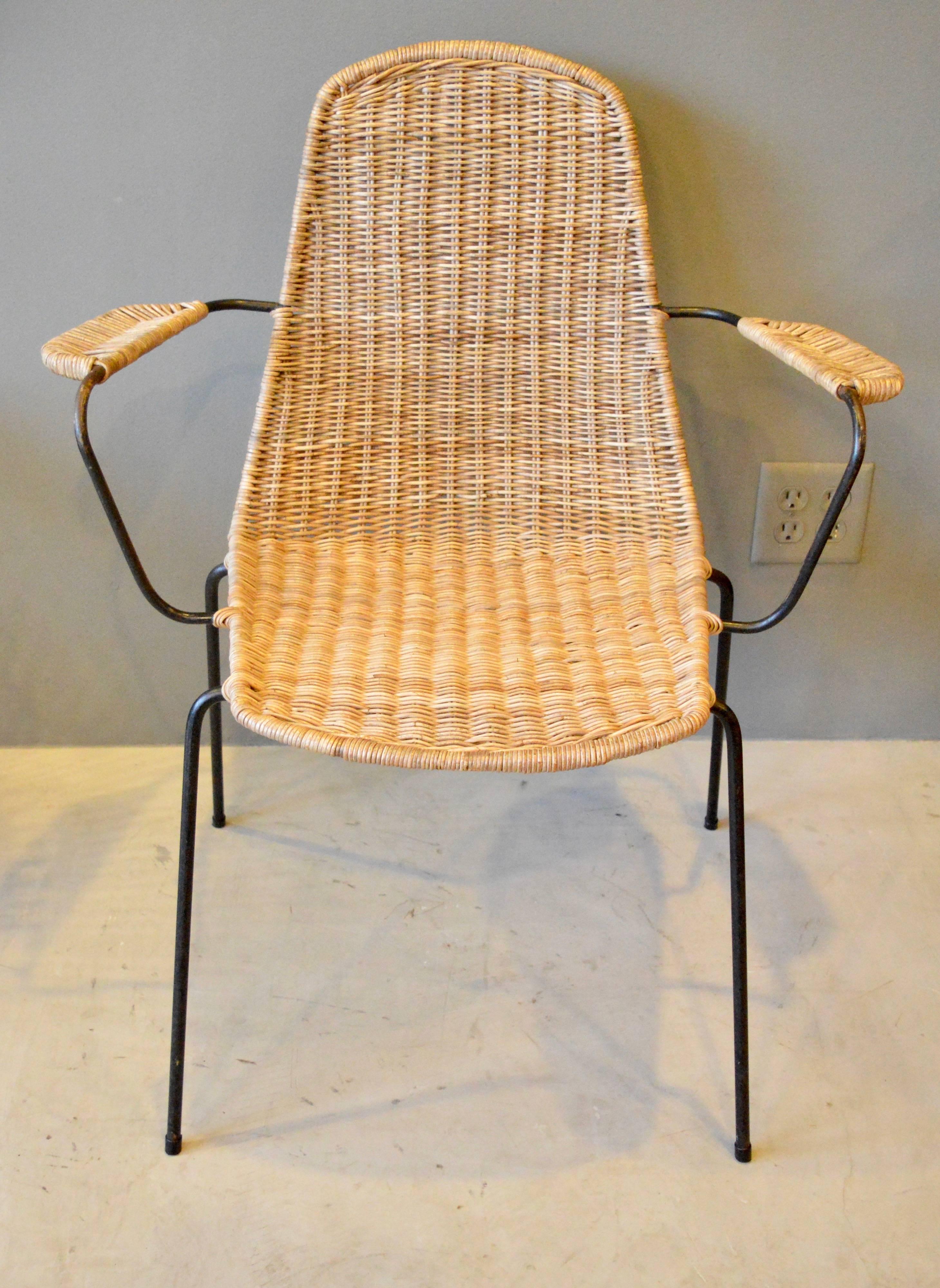 Late 20th Century Sculptural German Wicker and Iron Armchair For Sale