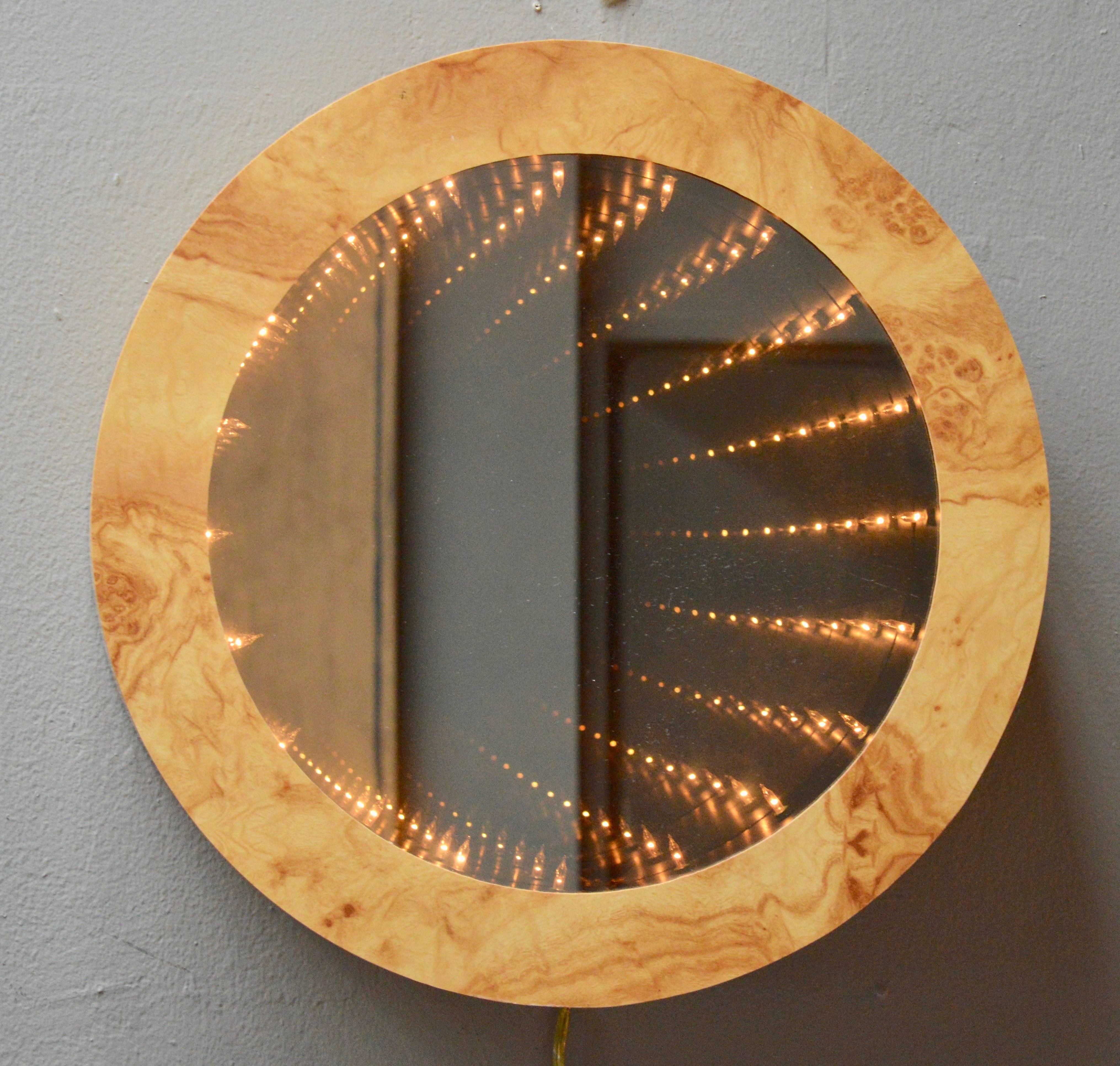 American Vintage Burl Wood Infinity Mirror