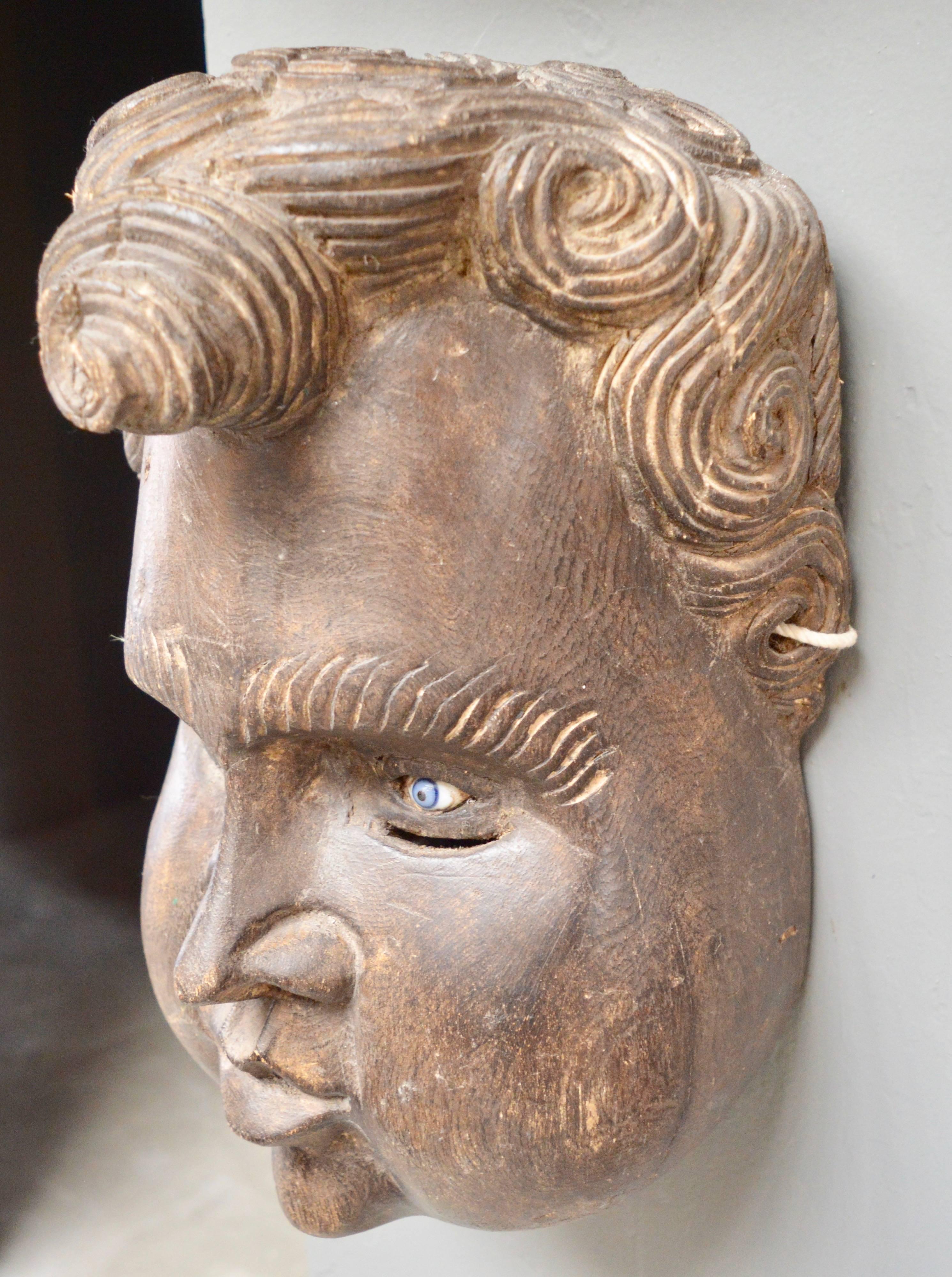 Sculptural French Wood Cherub Mask Carving In Good Condition In Los Angeles, CA