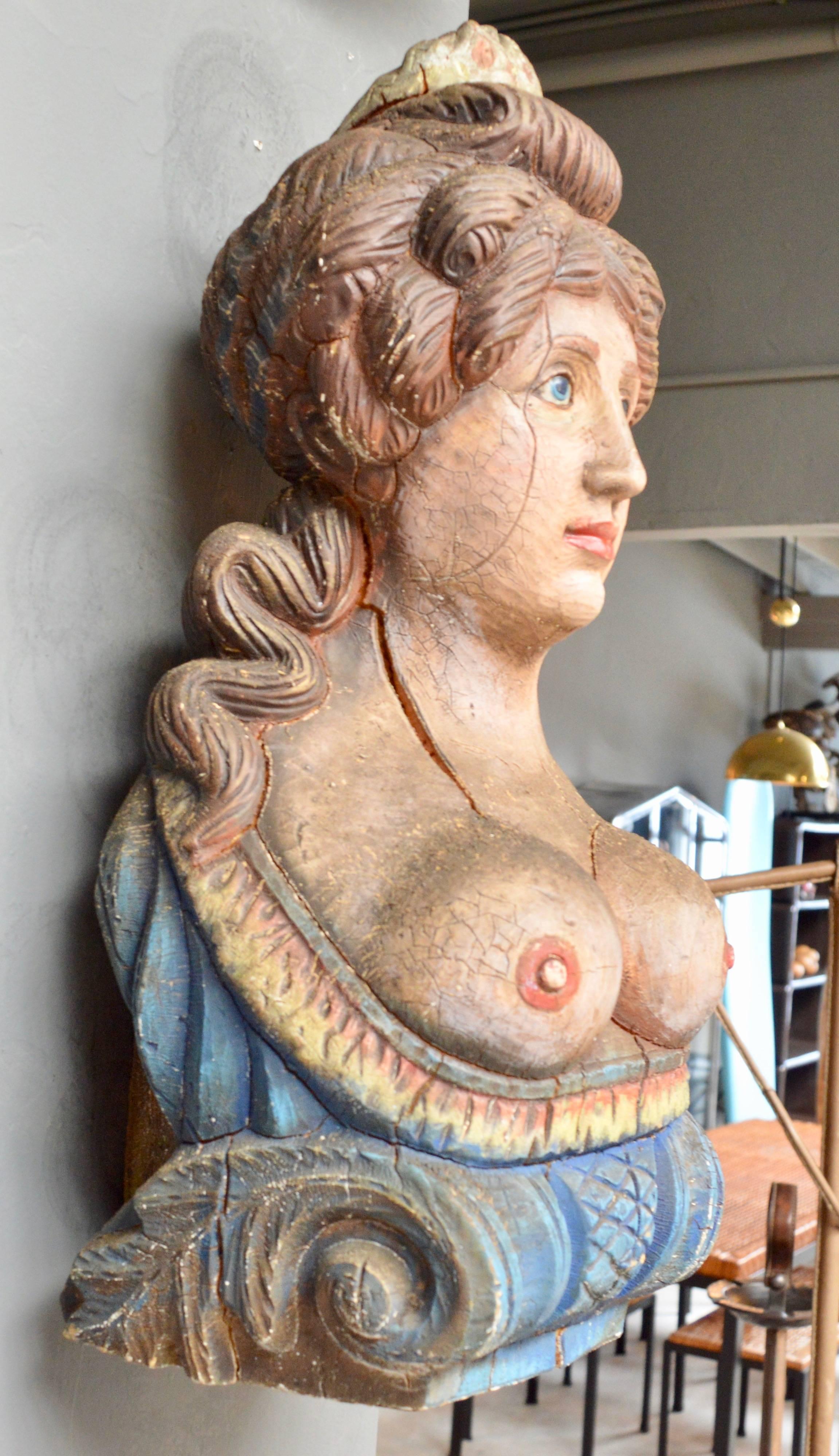 American Large Polychromed Female Figurehead Style Bust