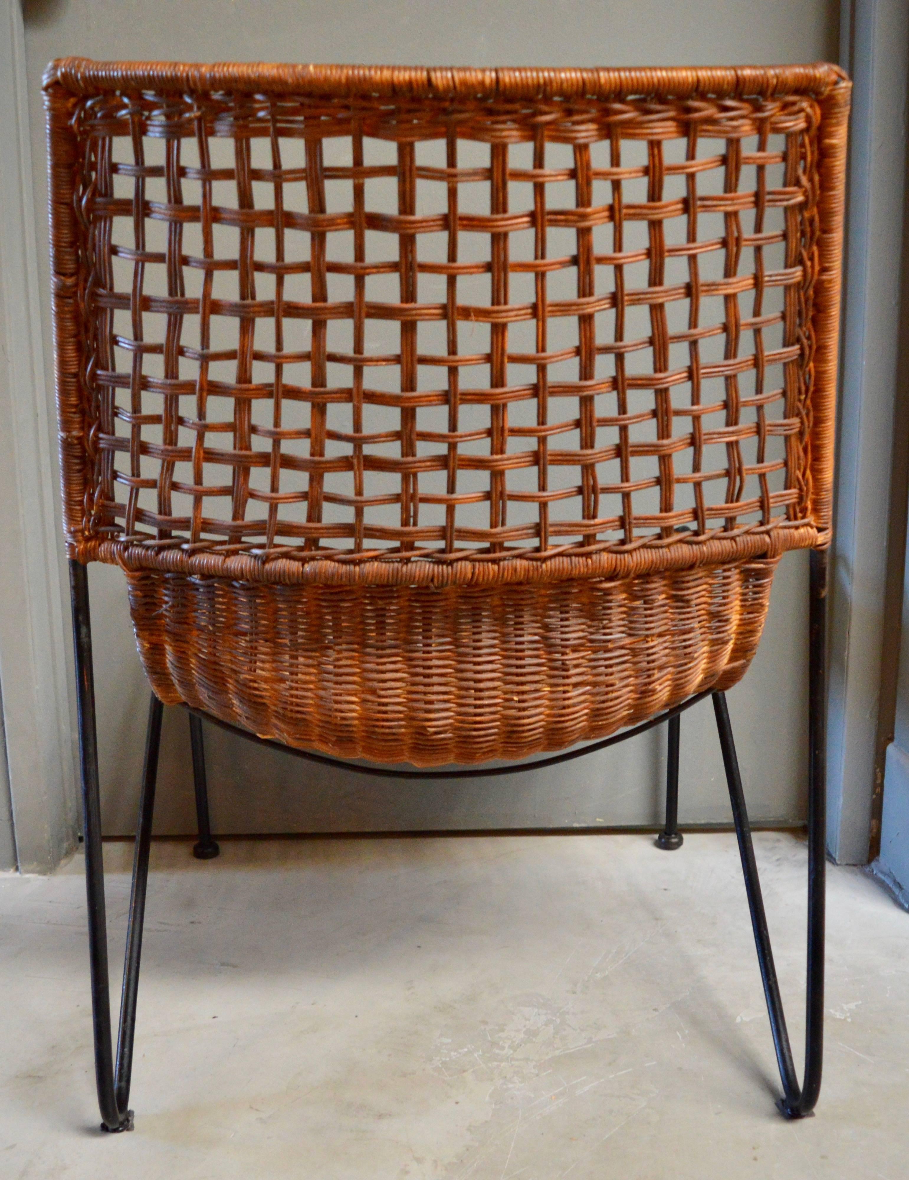 Sculptural Iron and Wicker Chairs in the style of Tempestini In Excellent Condition In Los Angeles, CA