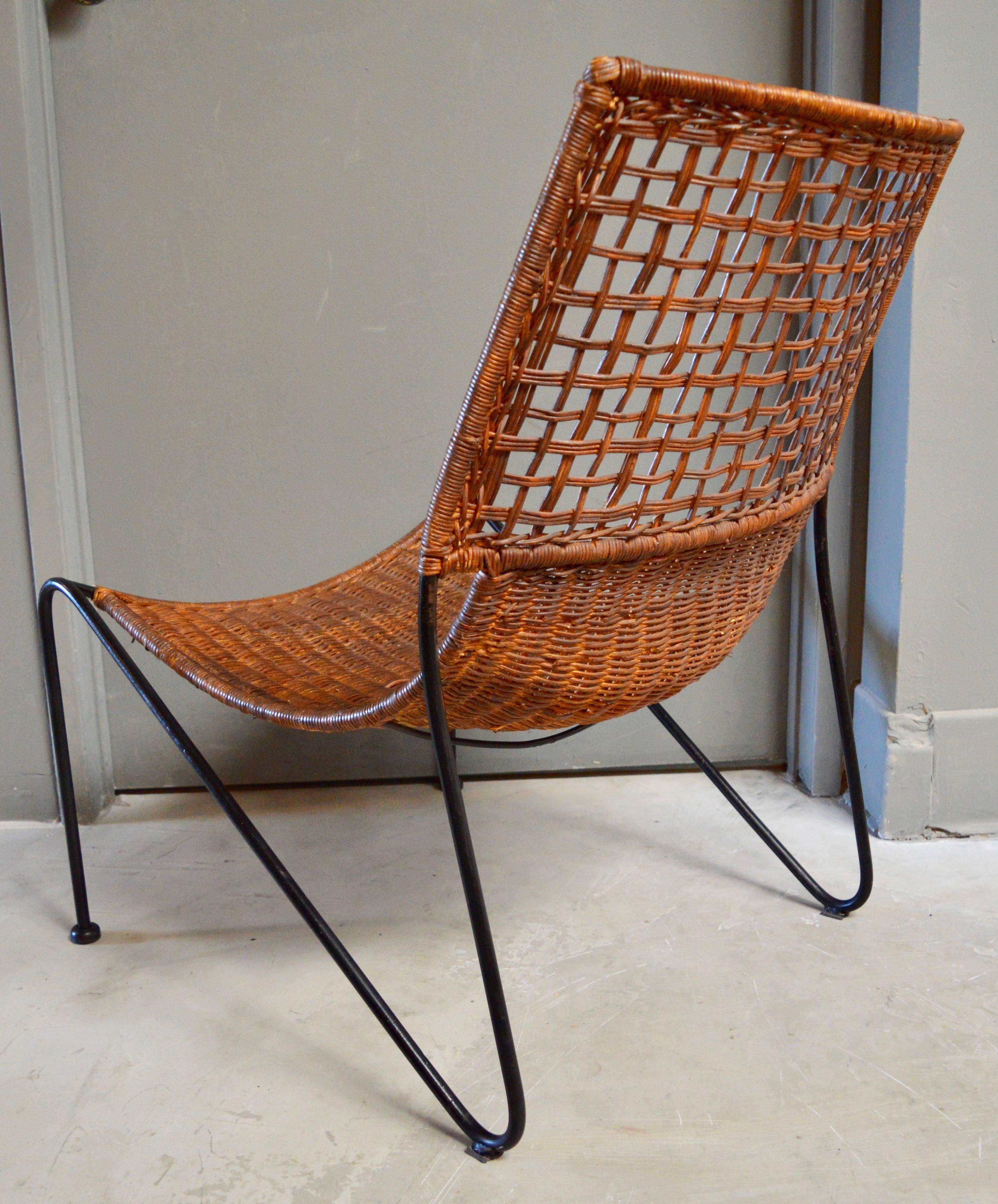 North American Sculptural Iron and Wicker Chairs in the style of Tempestini
