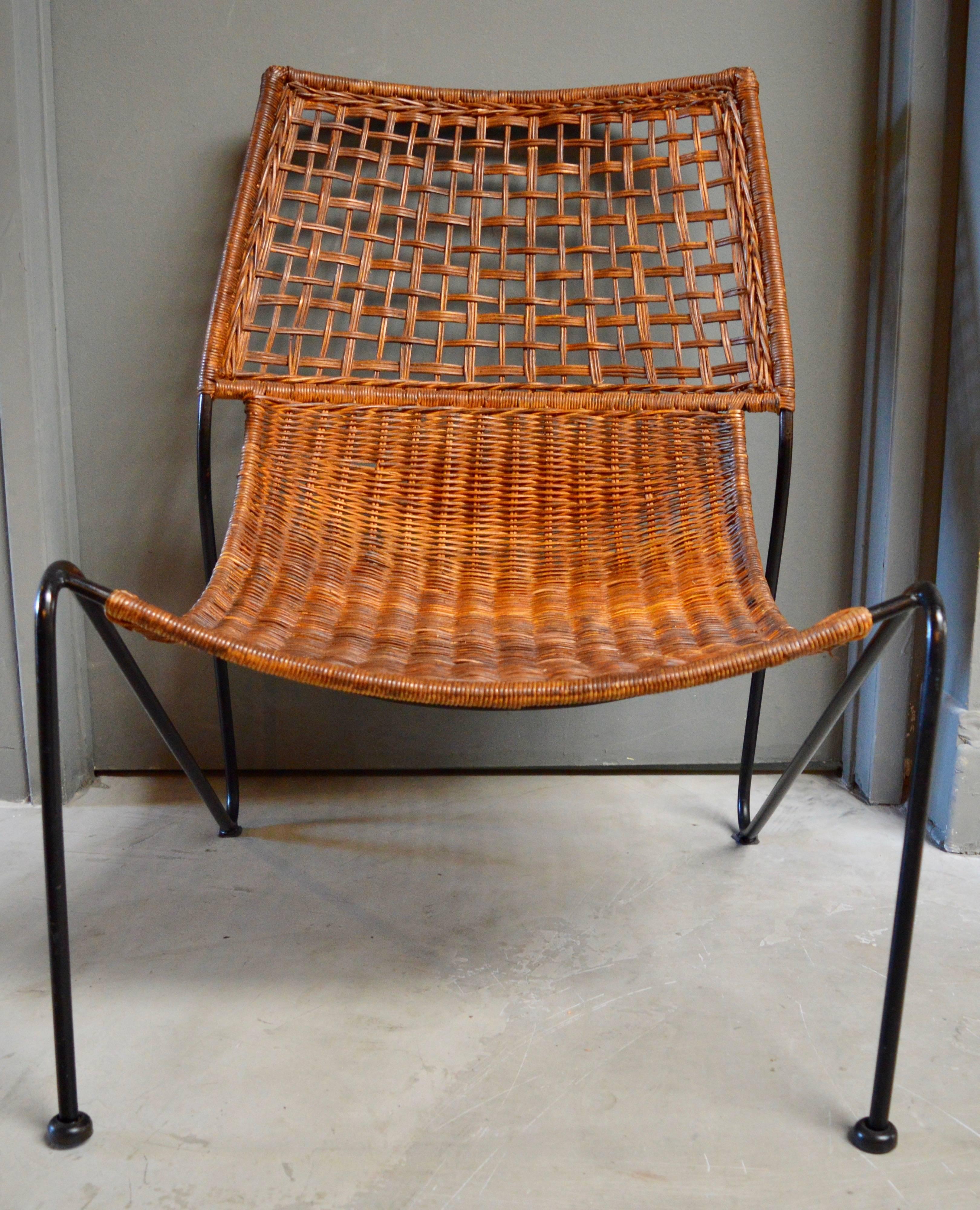 Sculptural Iron and Wicker Chairs in the style of Tempestini 1