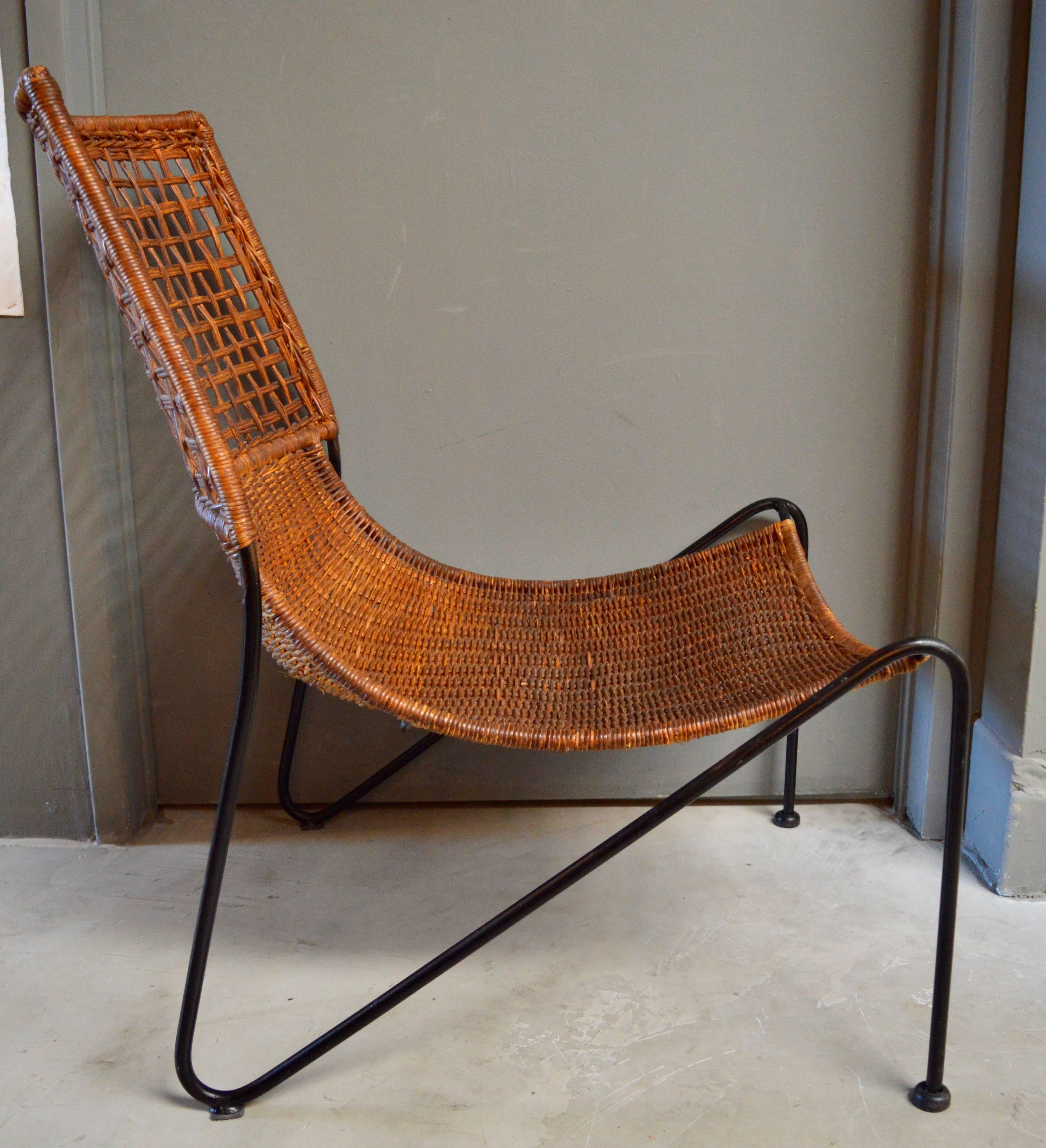 Mid-Century Modern Sculptural Iron and Wicker Chairs in the style of Tempestini