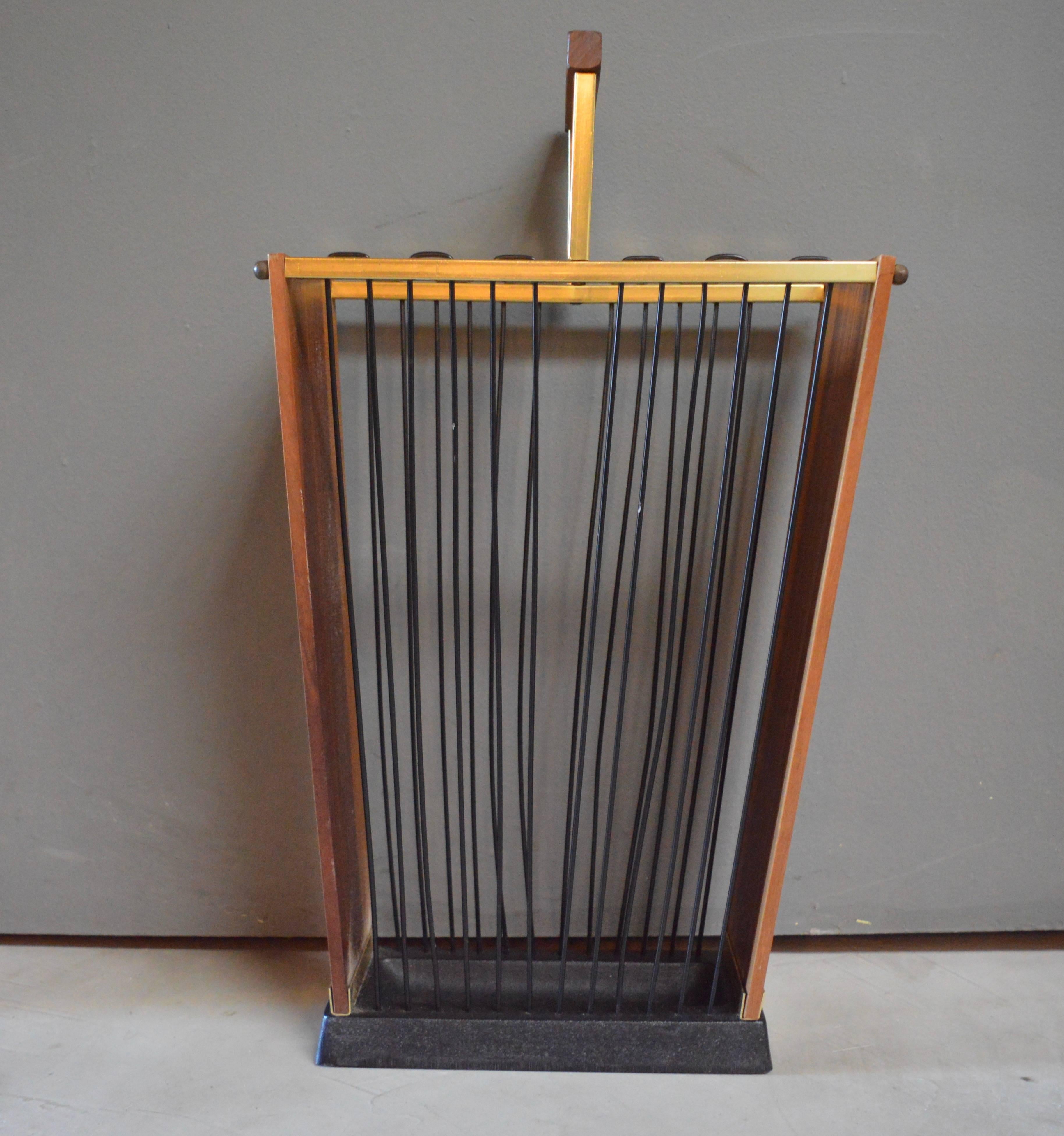 German Brass and Teak Umbrella Stand In Excellent Condition For Sale In Los Angeles, CA
