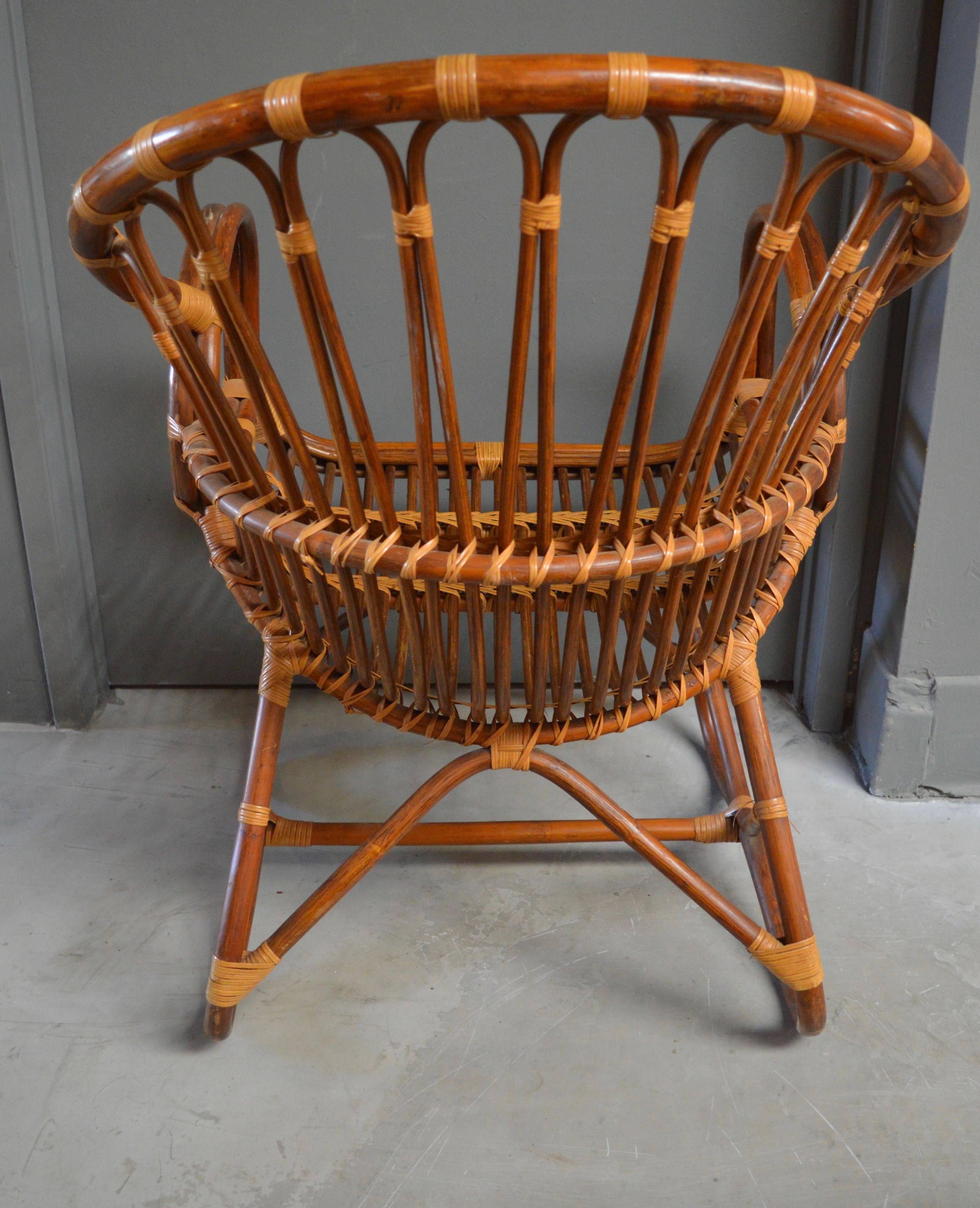 Sculptural Bamboo and Rattan Chairs with Matching Side Table 1