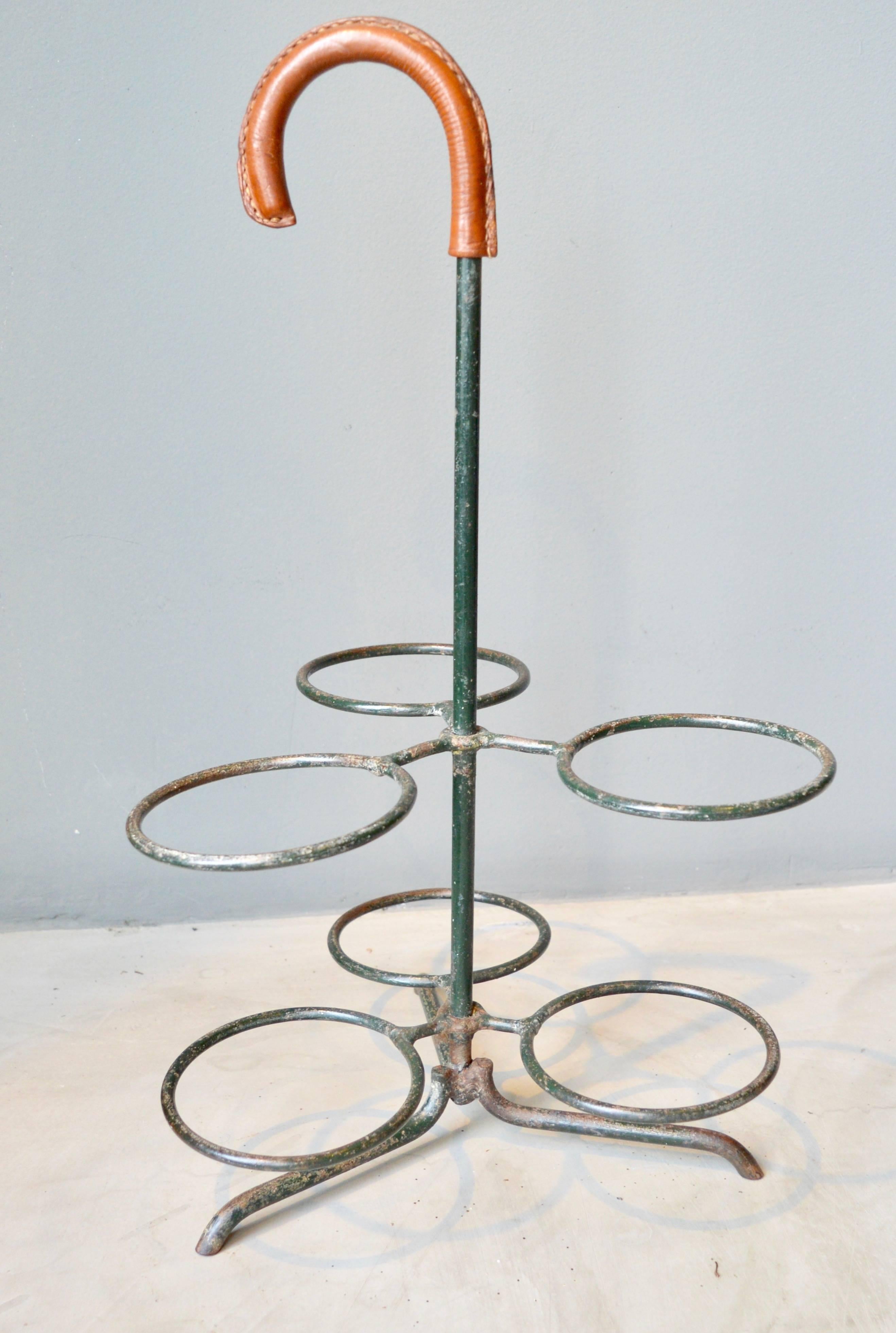 Leather Jacques Adnet Wine Bottle Holder or Umbrella Stand