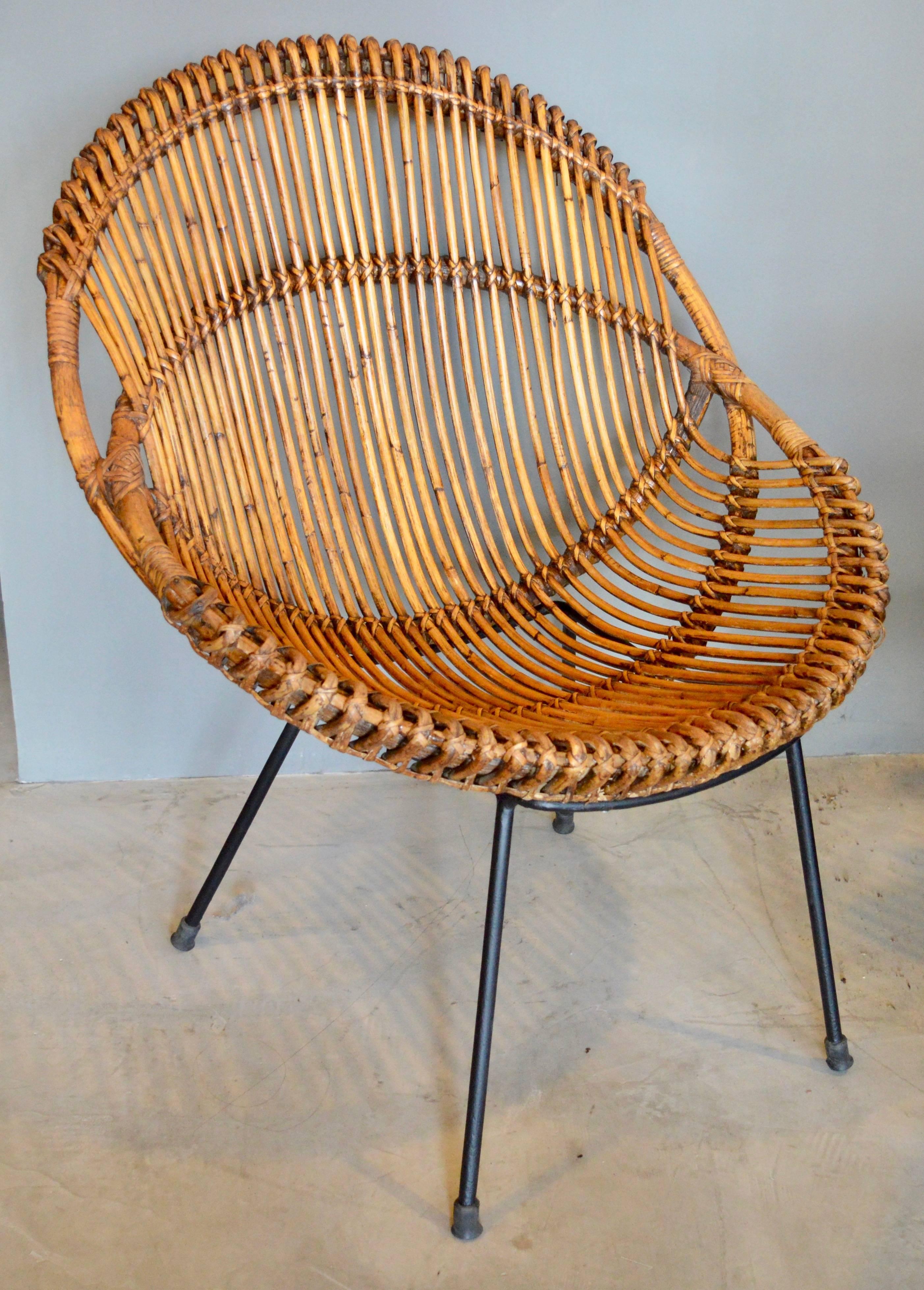 French Rattan and Iron Scoop Chair 1